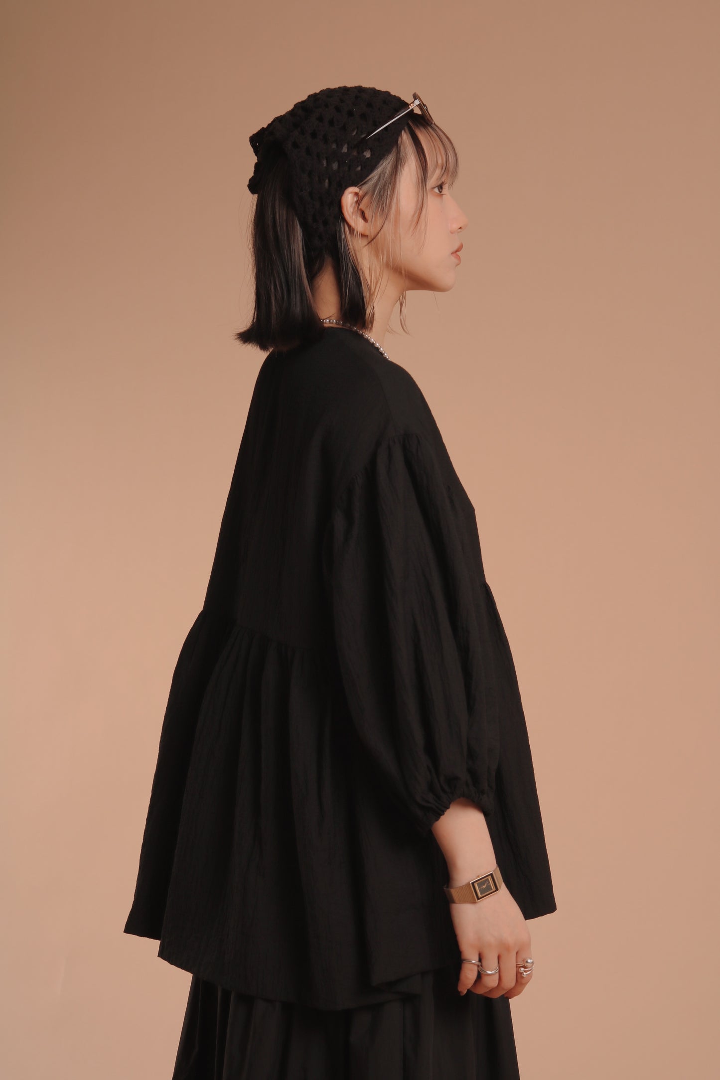 Doll Puff Sleeve Blouse (Black)