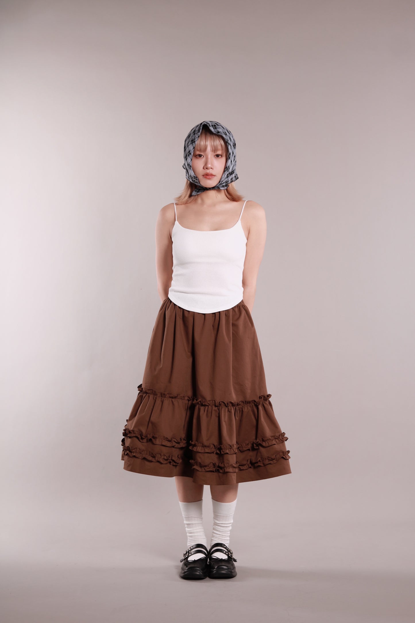 Doll Ruffle Midi Skirt (Brown)