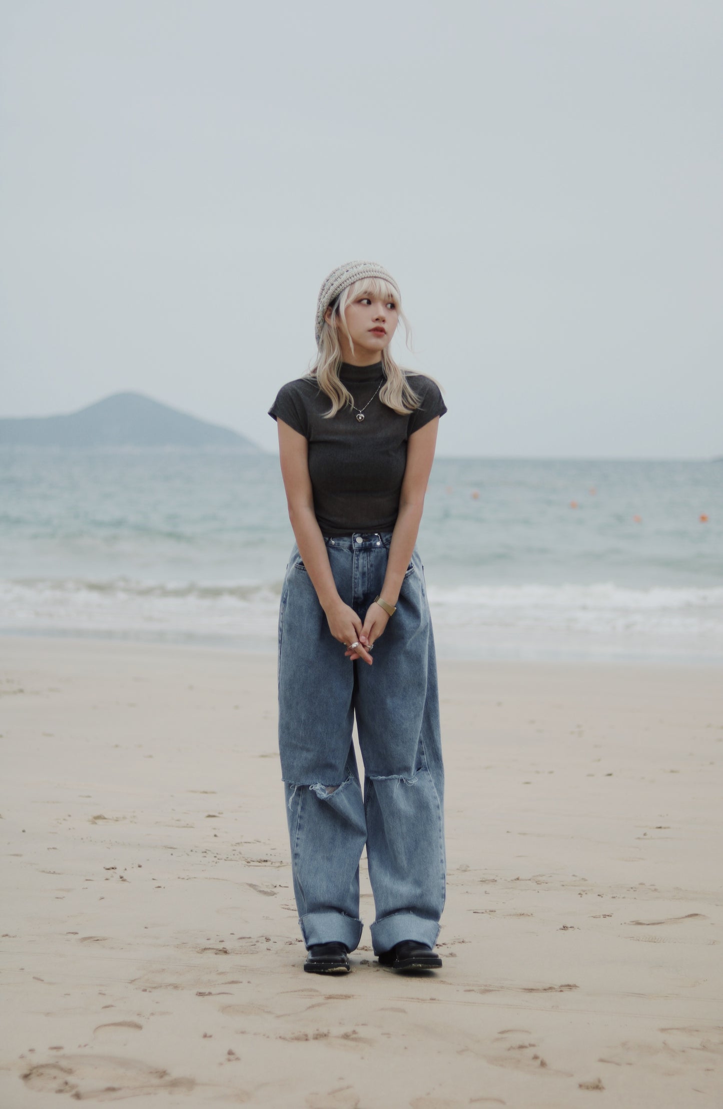 Cap Sleeve Mock Neck Top (Brown)