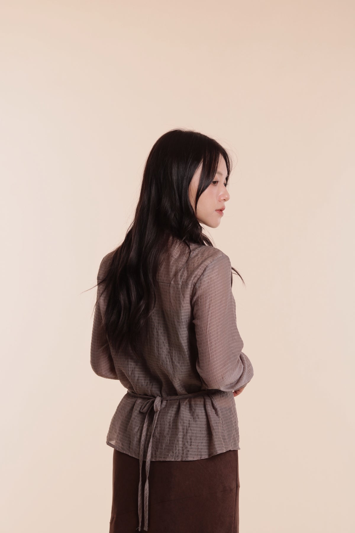 Checkered See Through Shirt (Brown)
