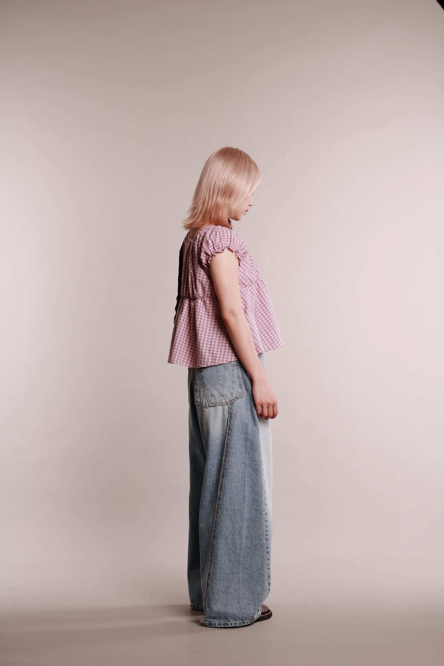 Plaid Button Blouse (Pink)