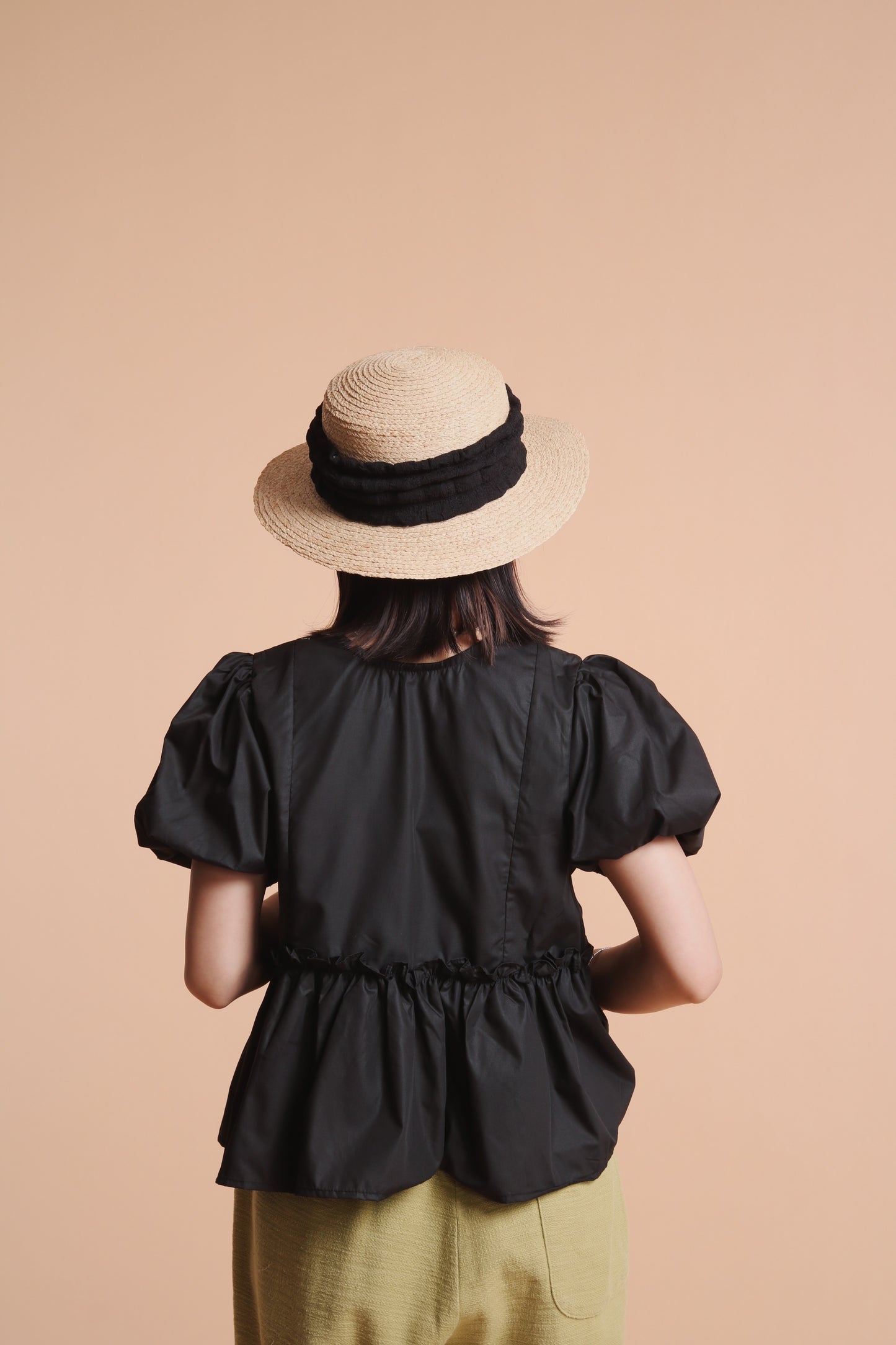 Bubble Straw Hat (Black/Ivory/Mustard)