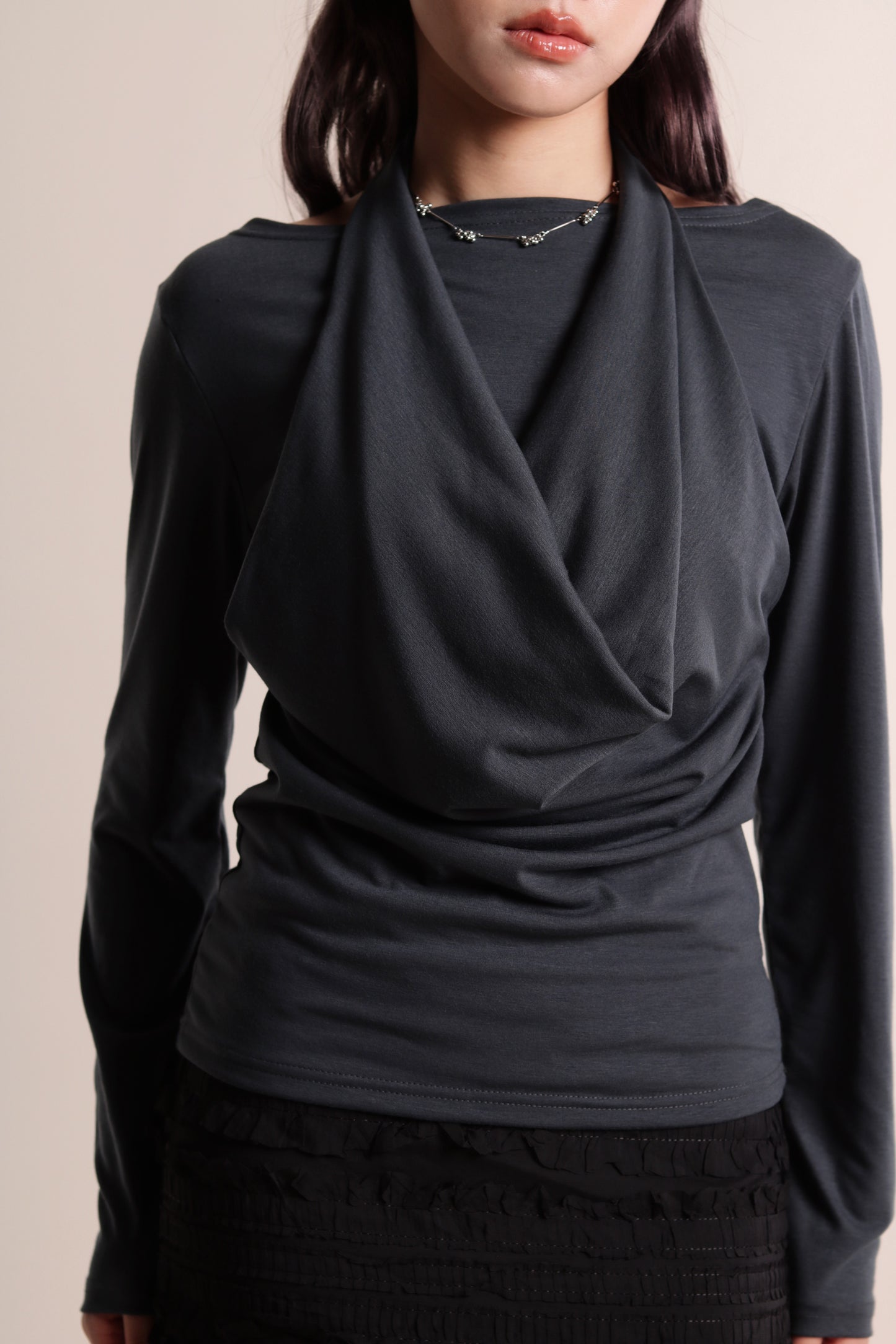 Grace Layered Drape Top (Charcoal)