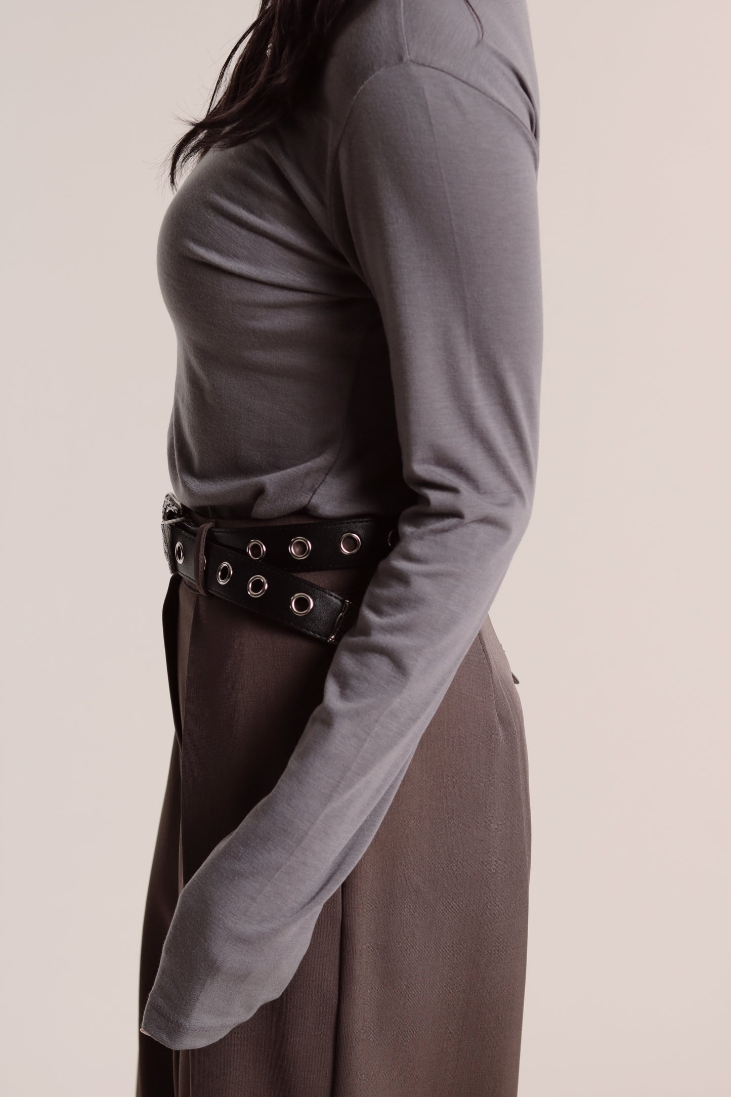 Soft Gathered Neck Top (Charcoal)