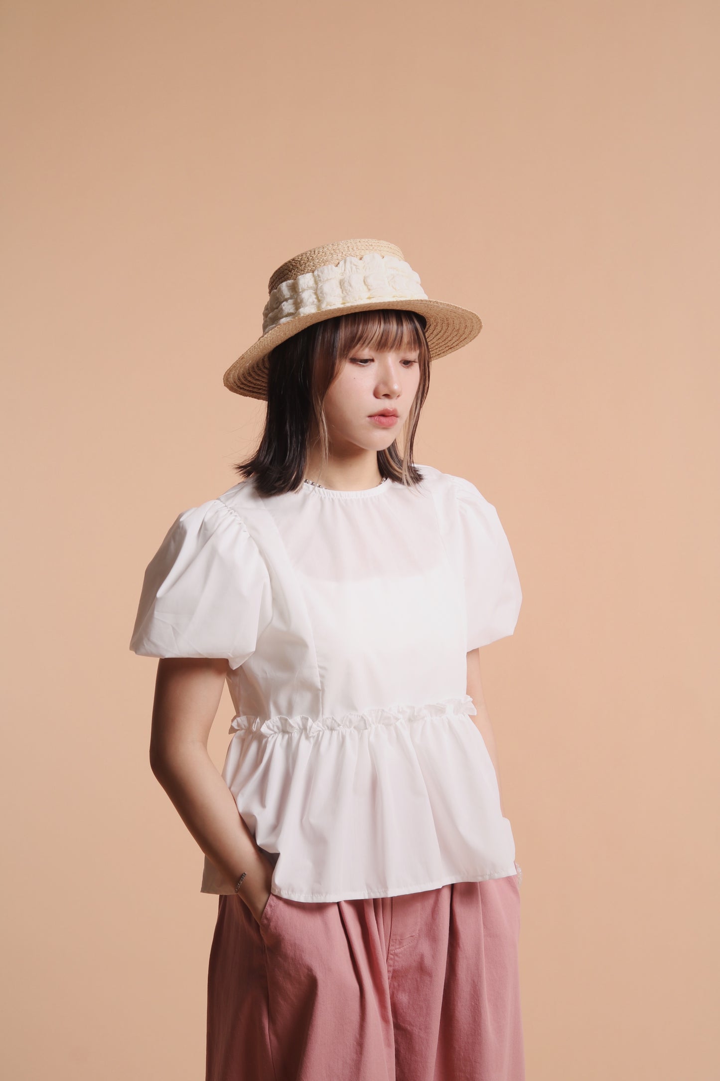 Bubble Straw Hat (Black/Ivory/Mustard)