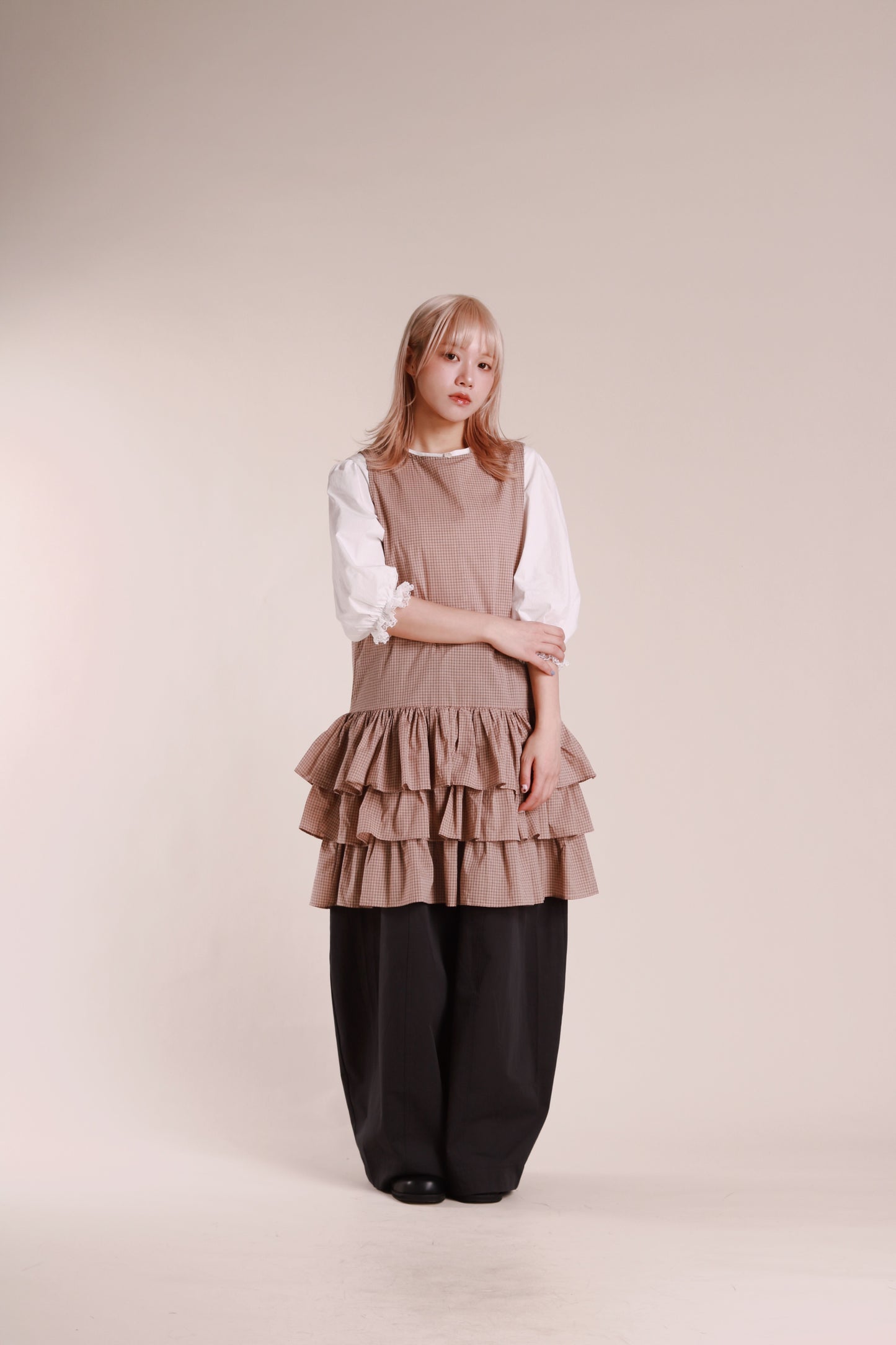 Layered Ruffle Dress (Beige)