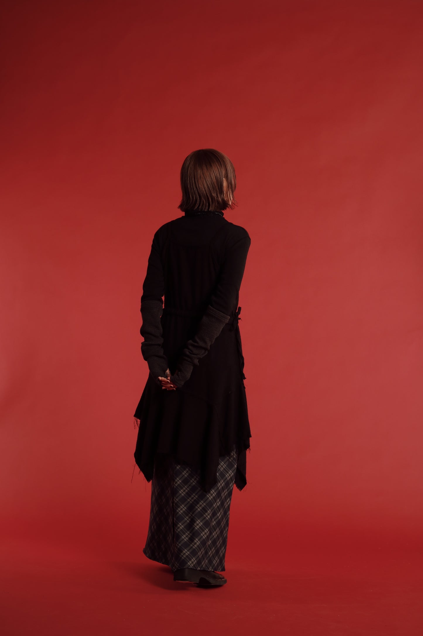 Checkered Slit Skirt (Navy)