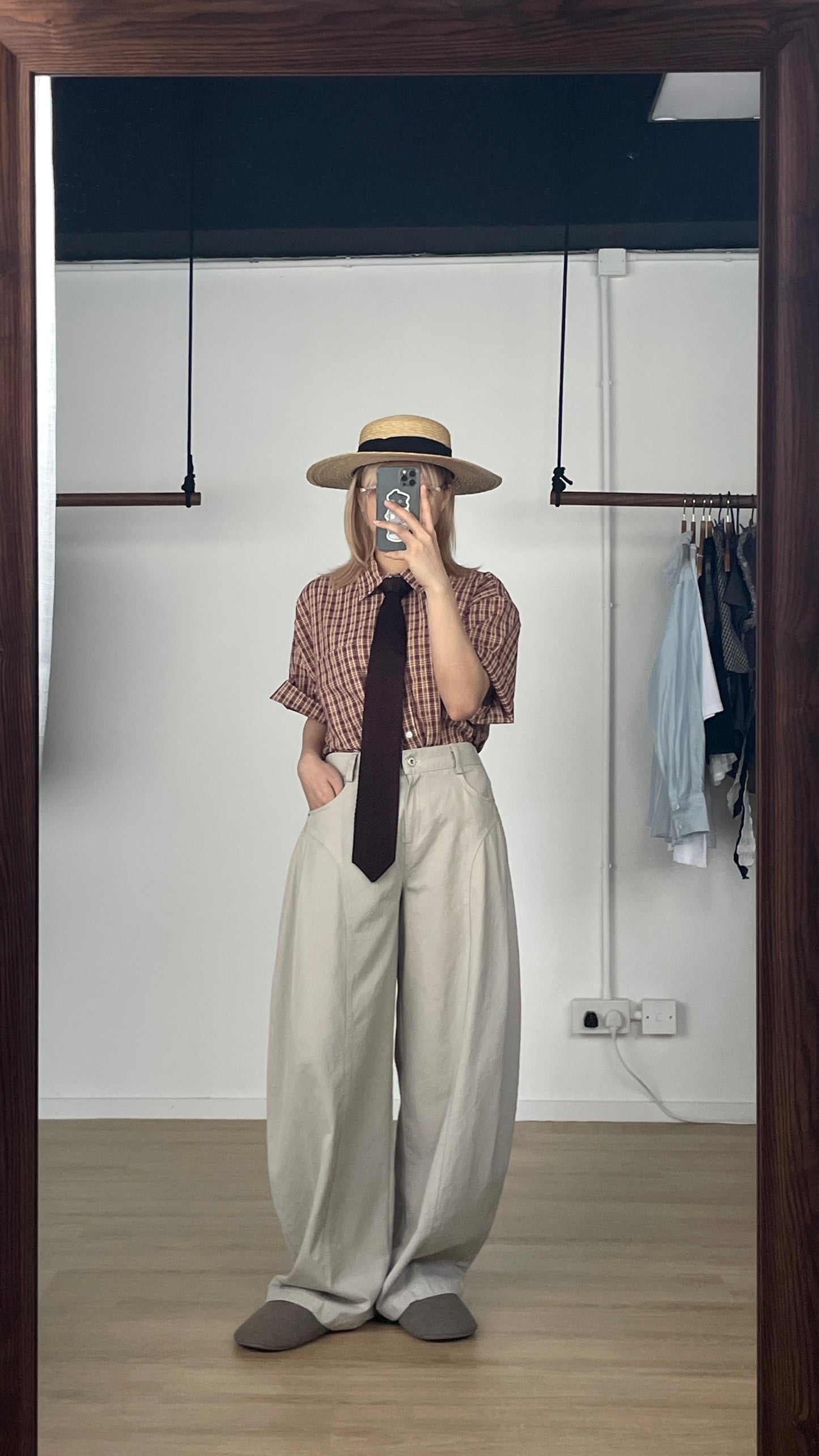 Plaid Loose Shirt (Brown)