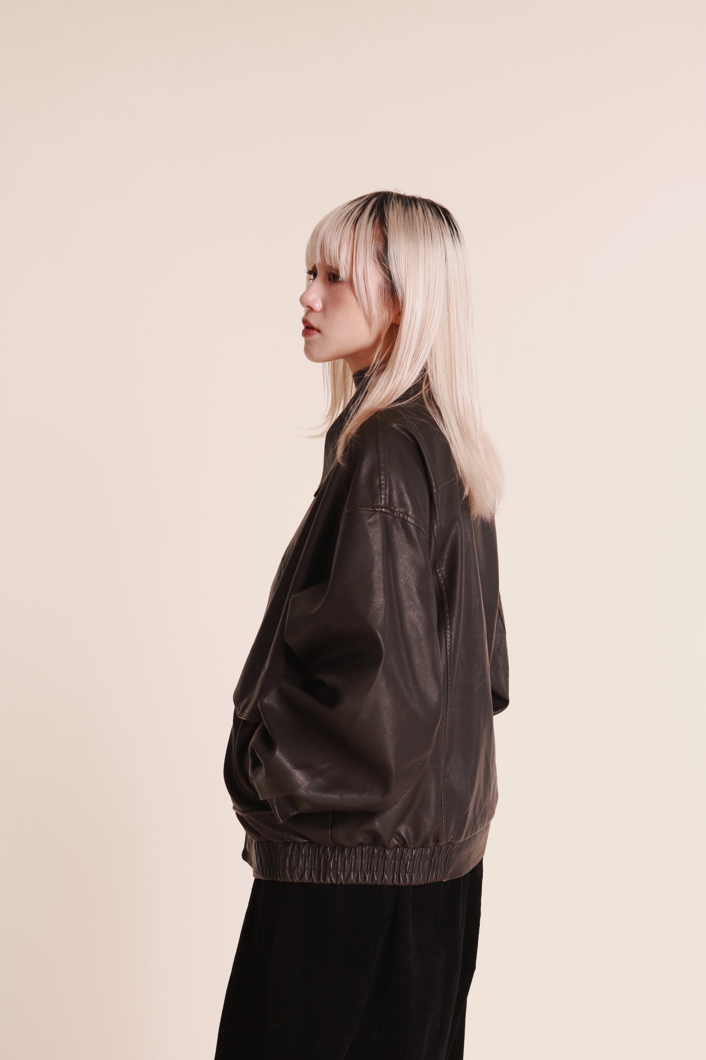 Oversized Leather Jacket (Brown)