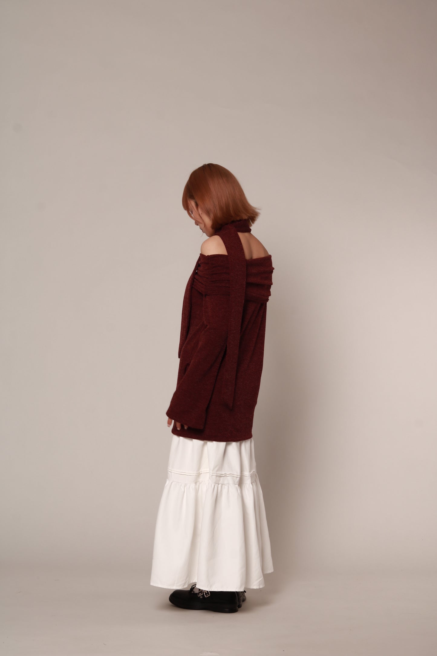 Off Shoulder Knit Top (Red)