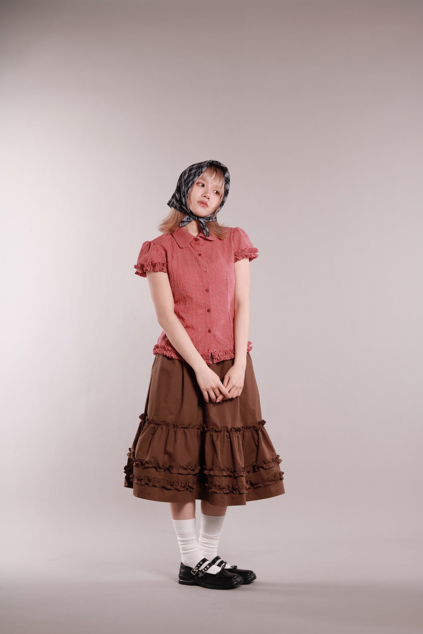 Doll Ruffle Midi Skirt (Brown)