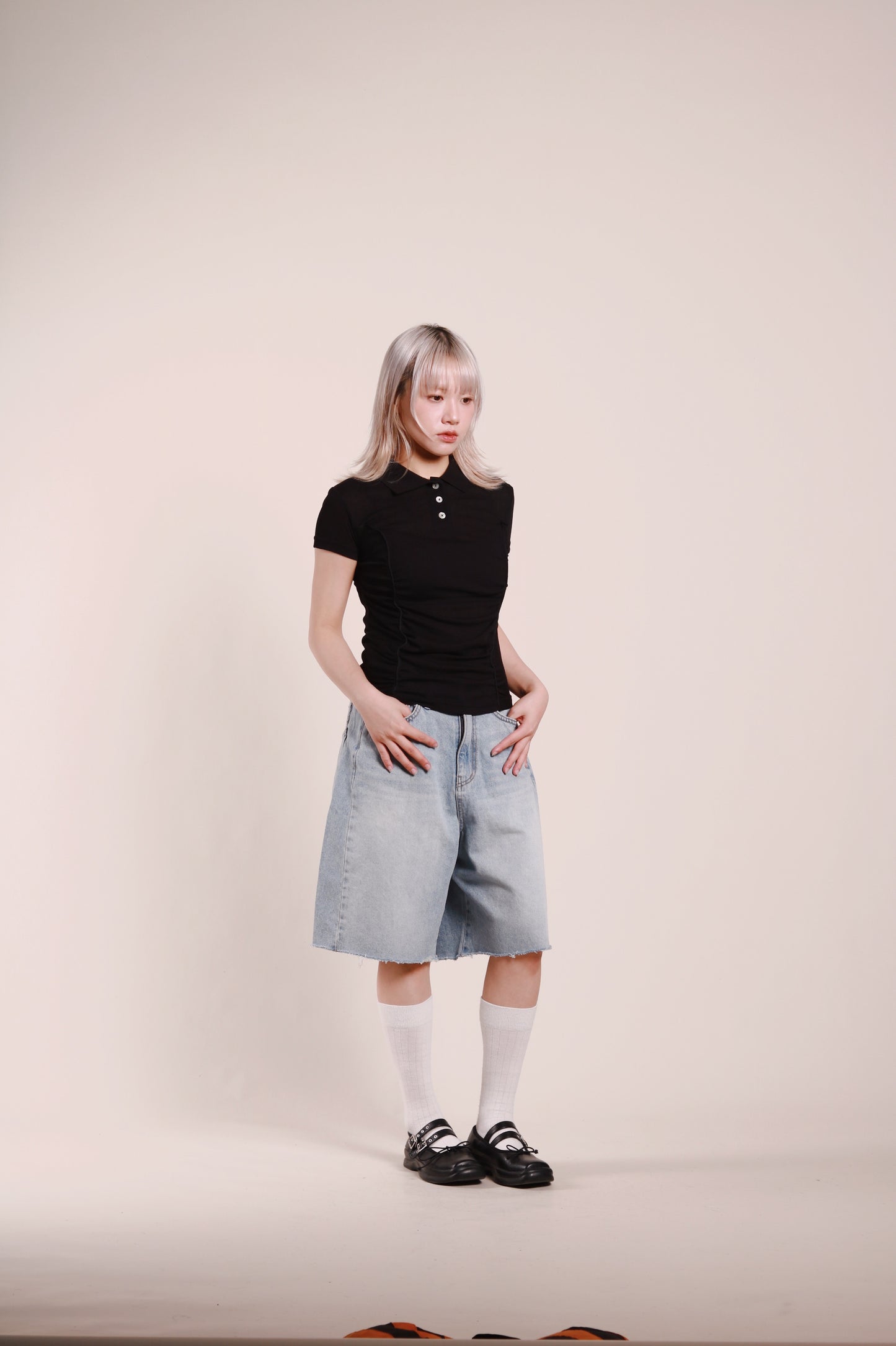Gathered Polo Top (Black)