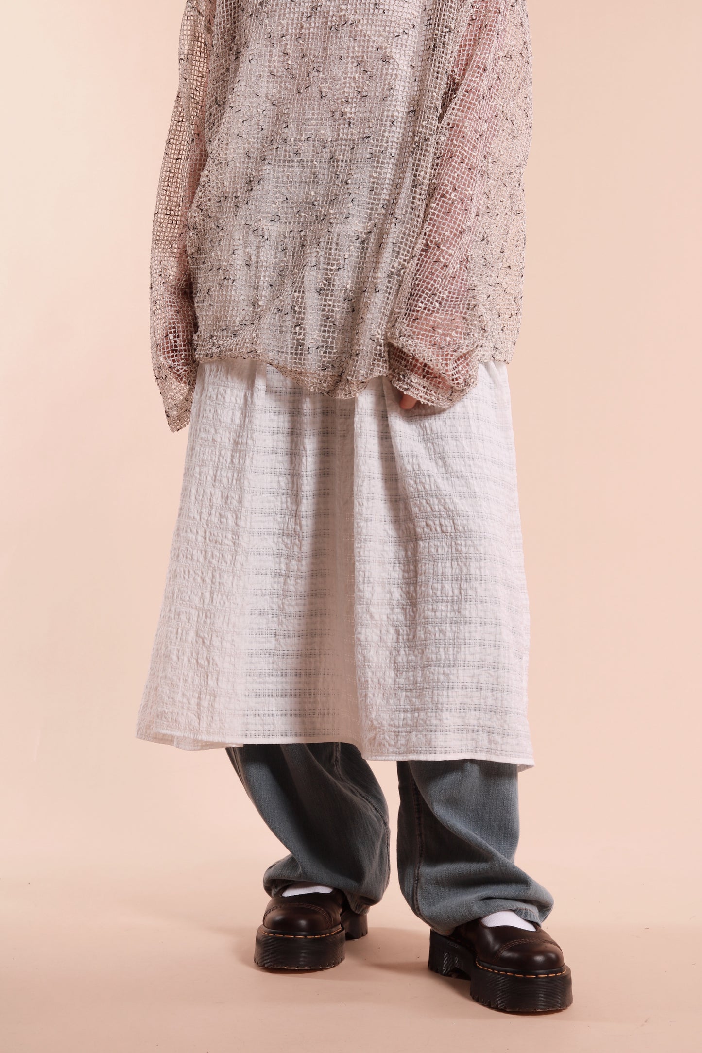 Textured Sleeveless Dress (White)