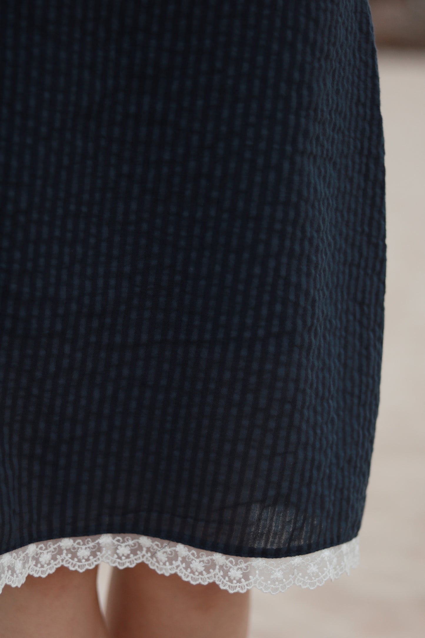 Striped Lace Mini Skirt (Navy)