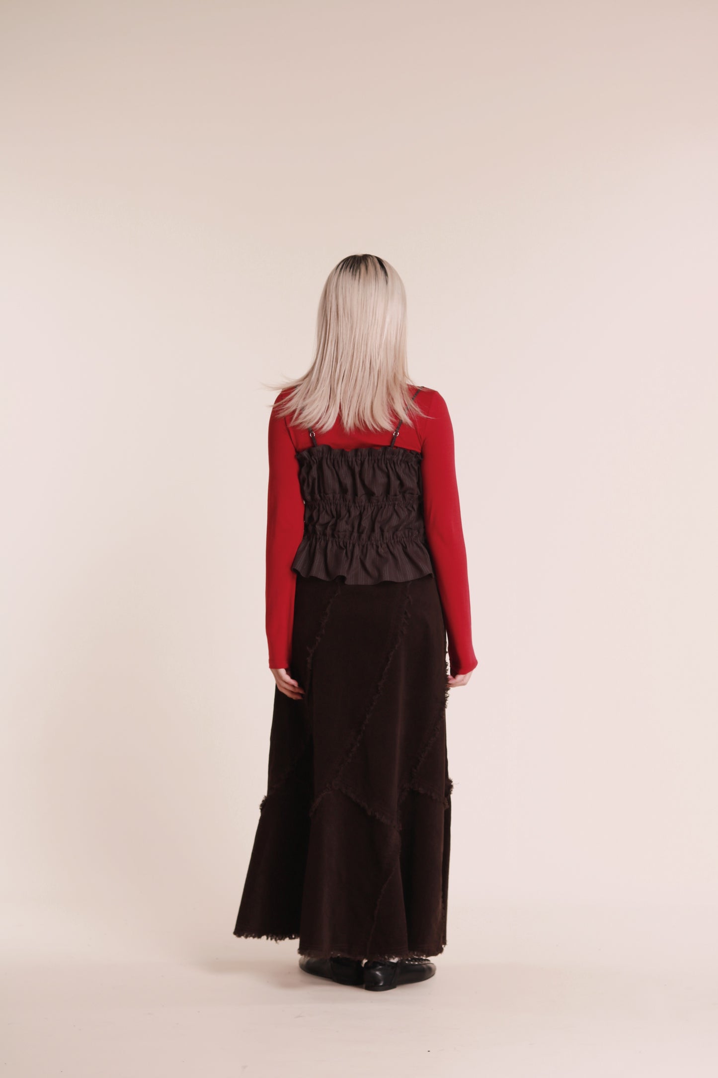 Gathered Ribbon Sleeveless Top (Black)