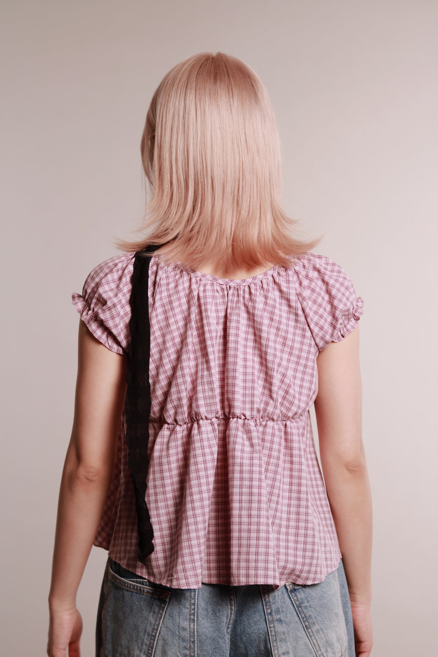Plaid Button Blouse (Pink)