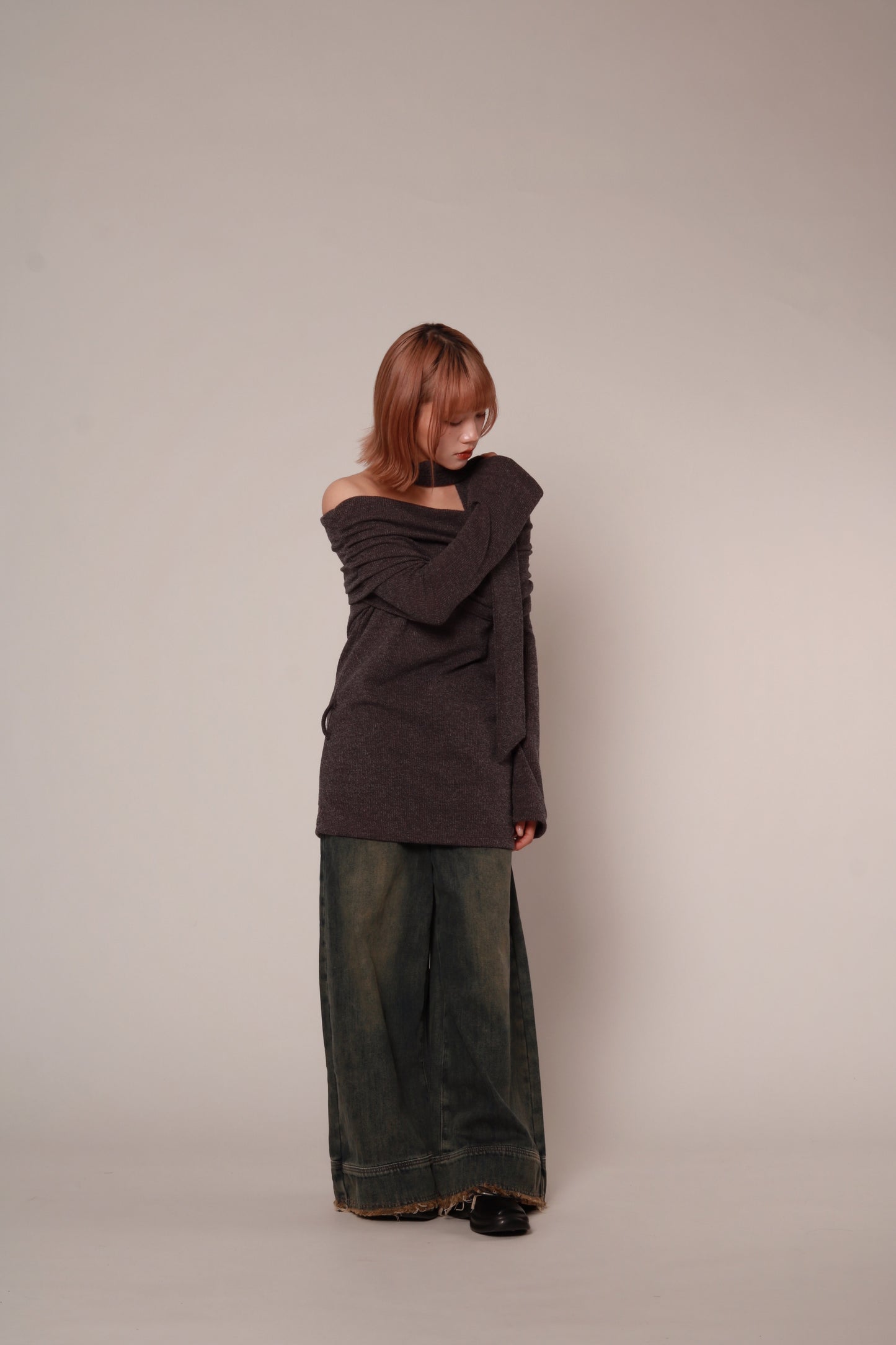 Off Shoulder Knit Top (Charcoal)