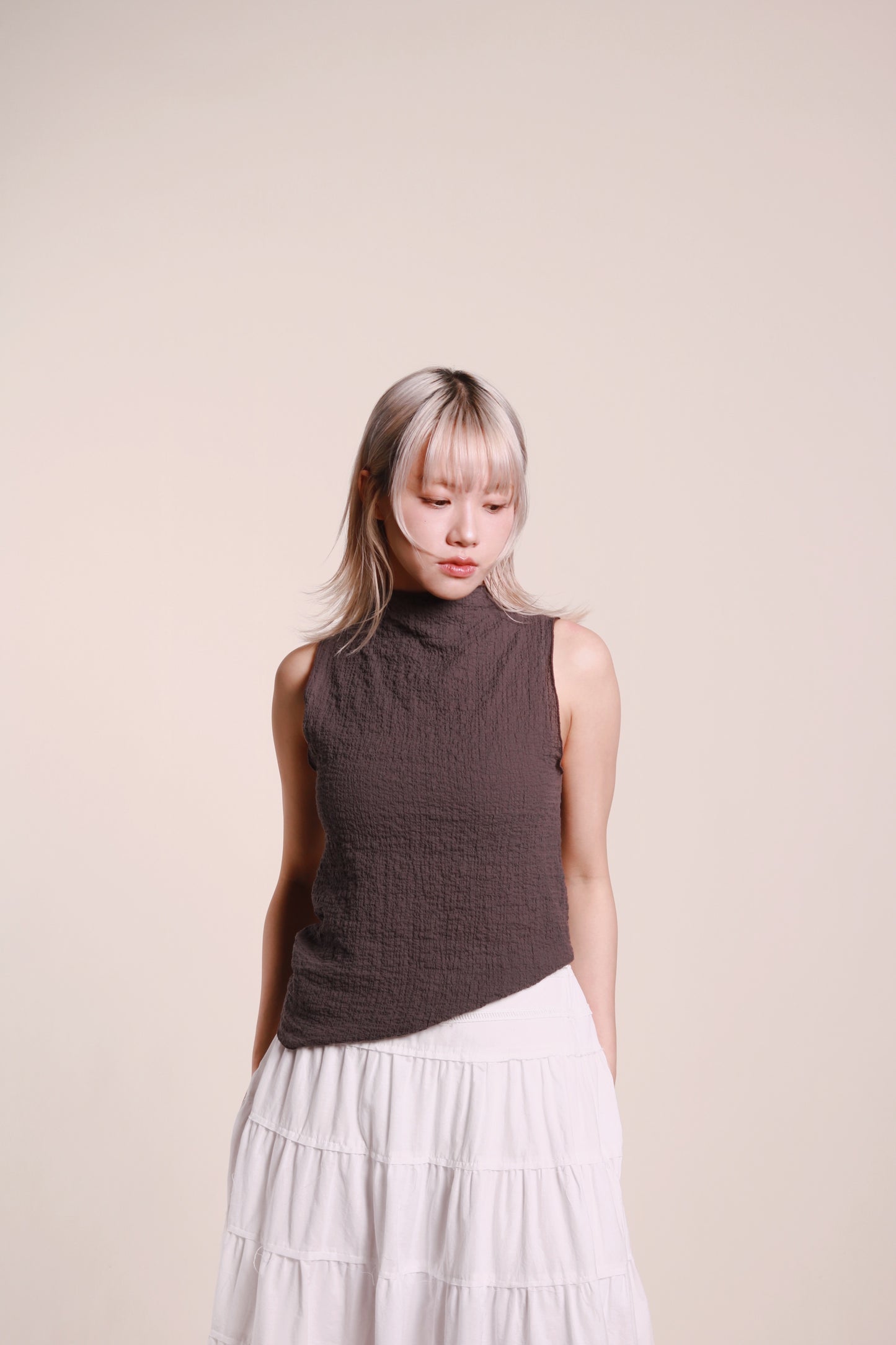 Ruffle Sleeveless Top (Charcoal)