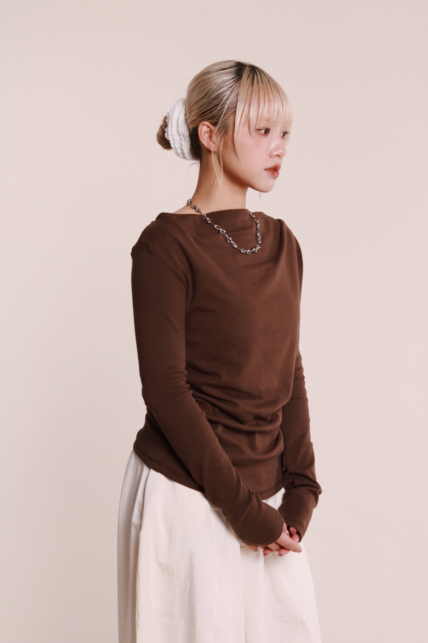 Gathered Long Tee (Brown)