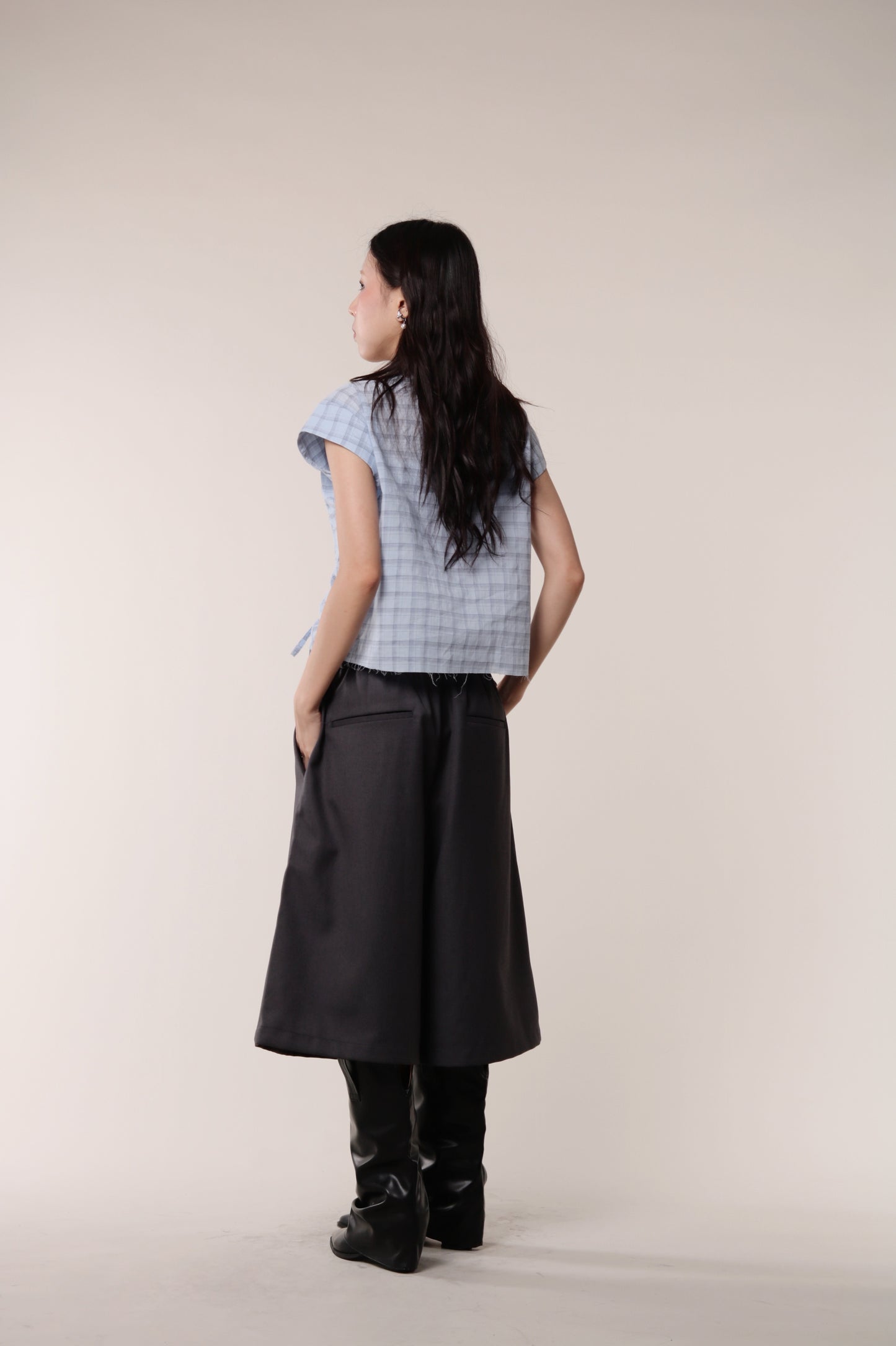 Gathered Check Shirt (Blue)