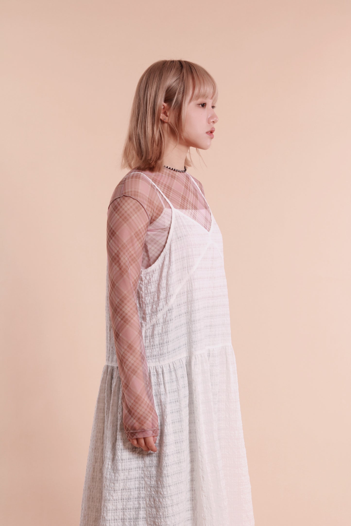 Textured Sleeveless Dress (White)