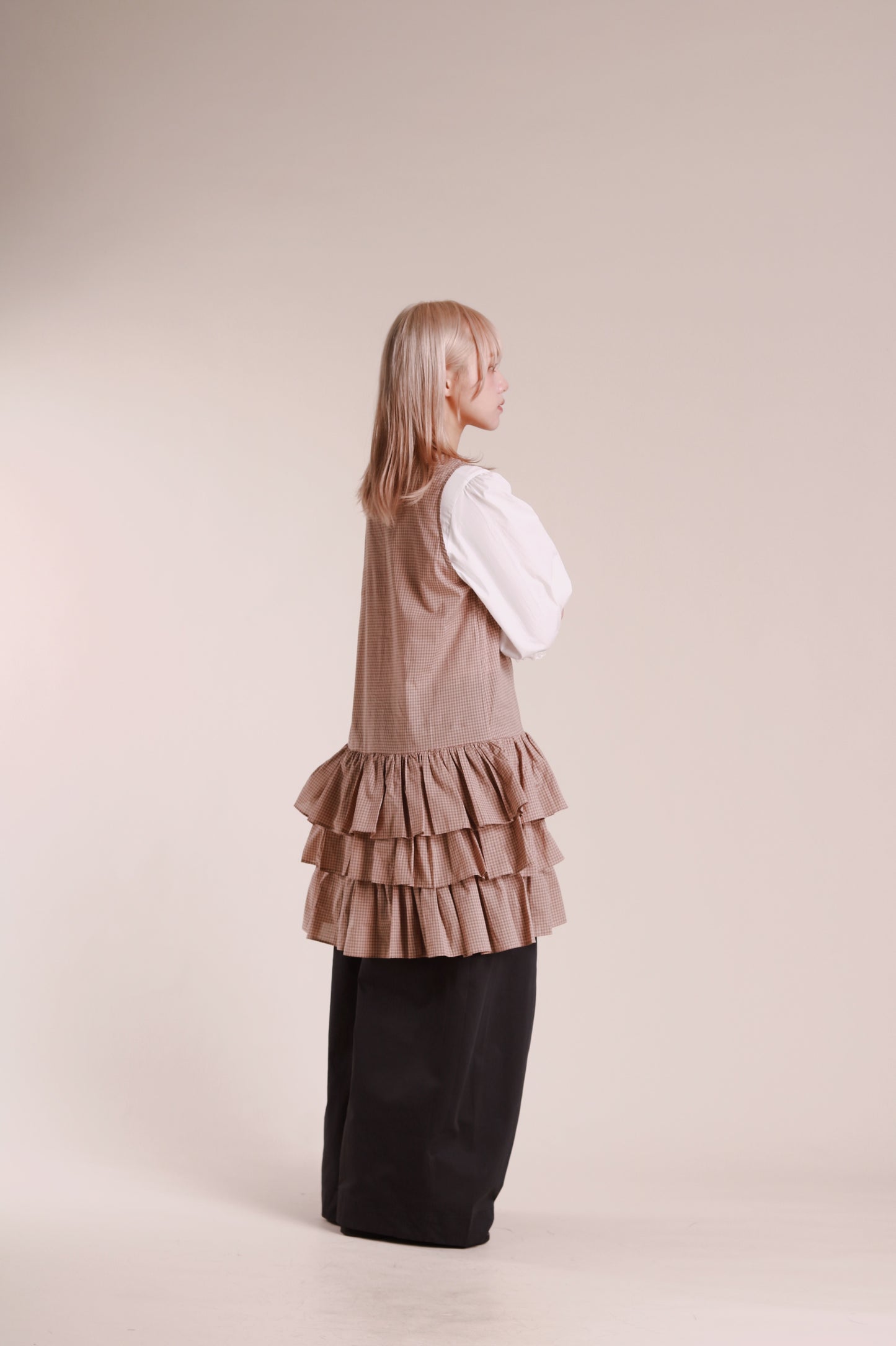 Layered Ruffle Dress (Beige)