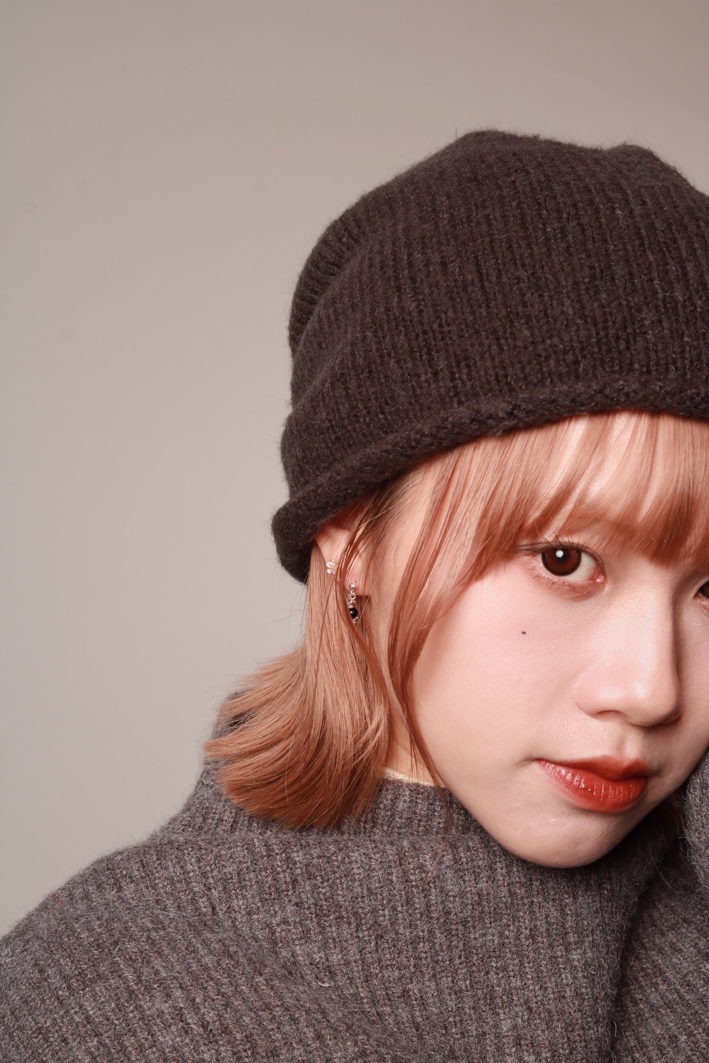 Gathered Ribbon Beanie (Beige/Black/Charcoal/Pink/Red)