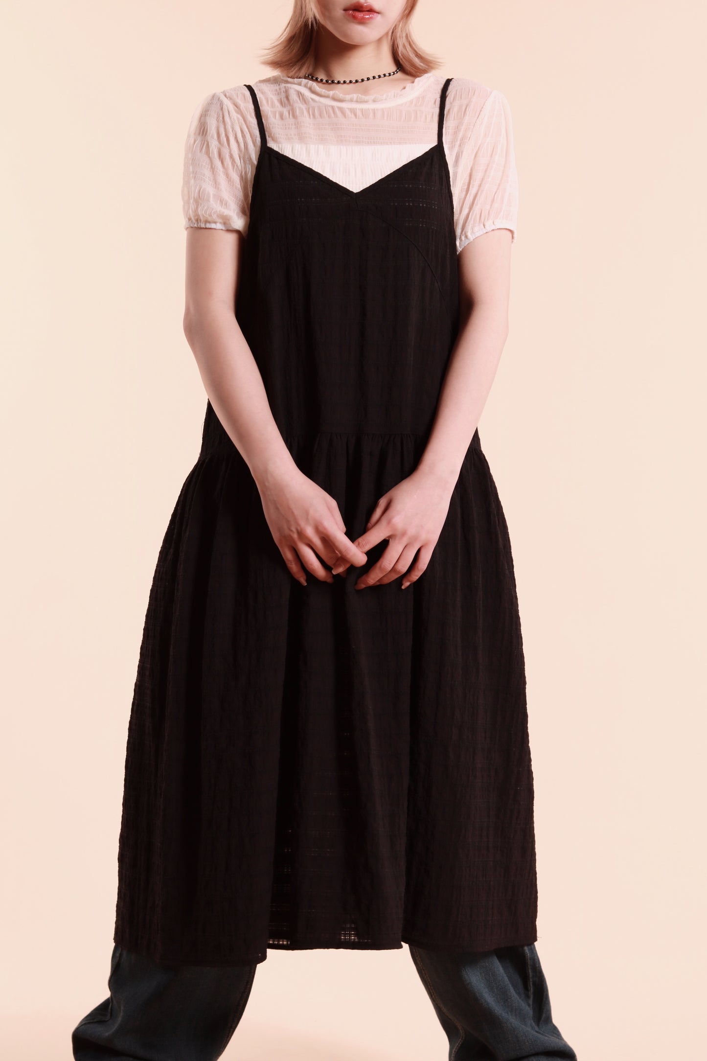 Textured Sleeveless Dress (Black)