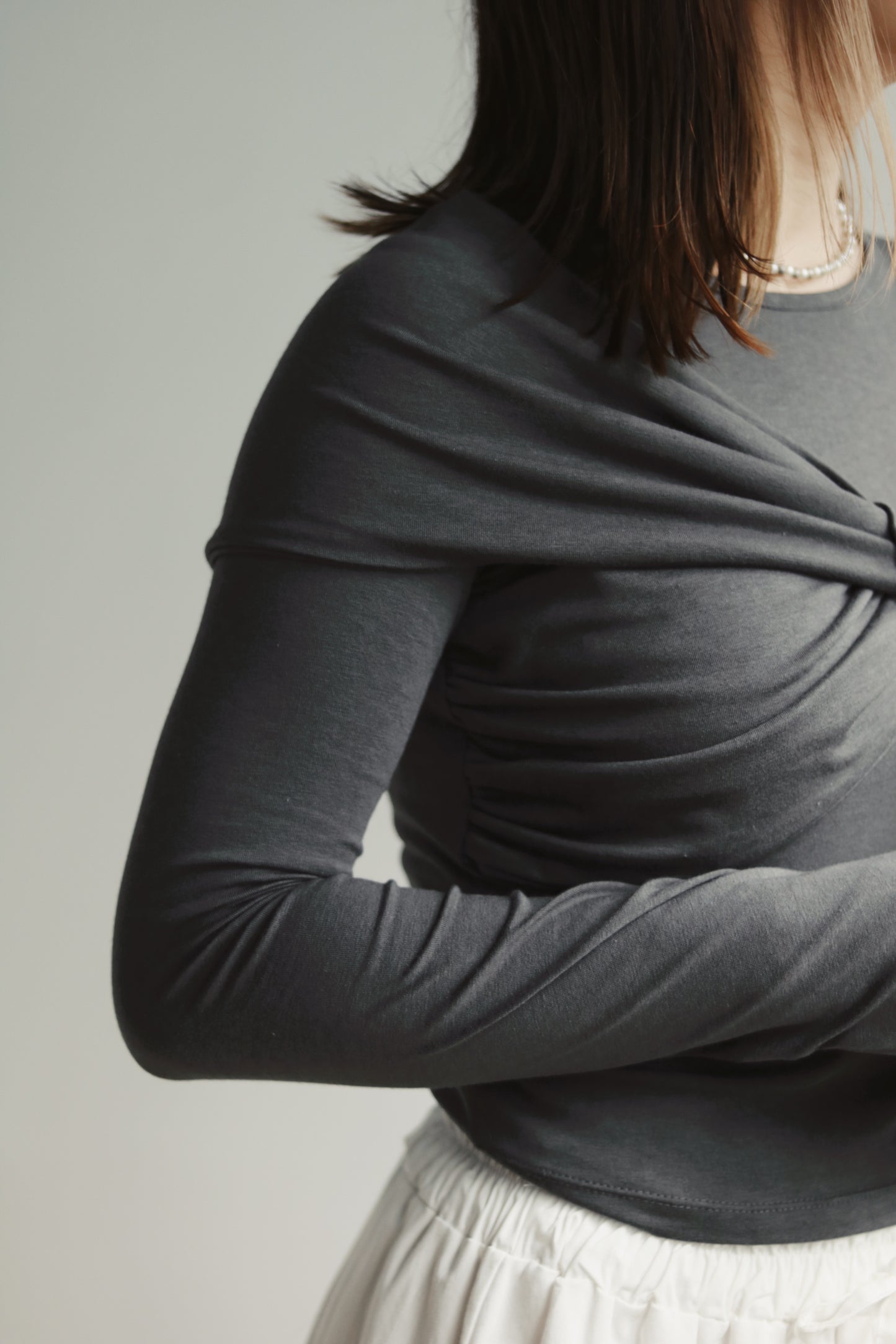 Gathered Long Tee (Charcoal)