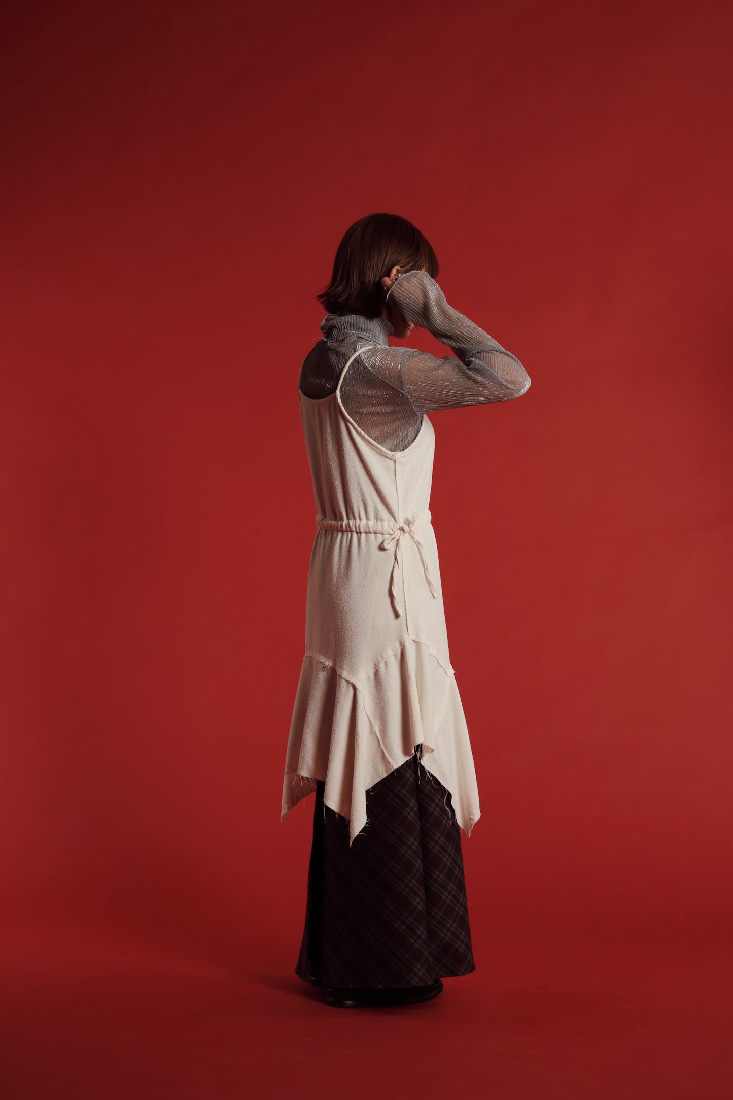 Checkered Slit Skirt (Brown)