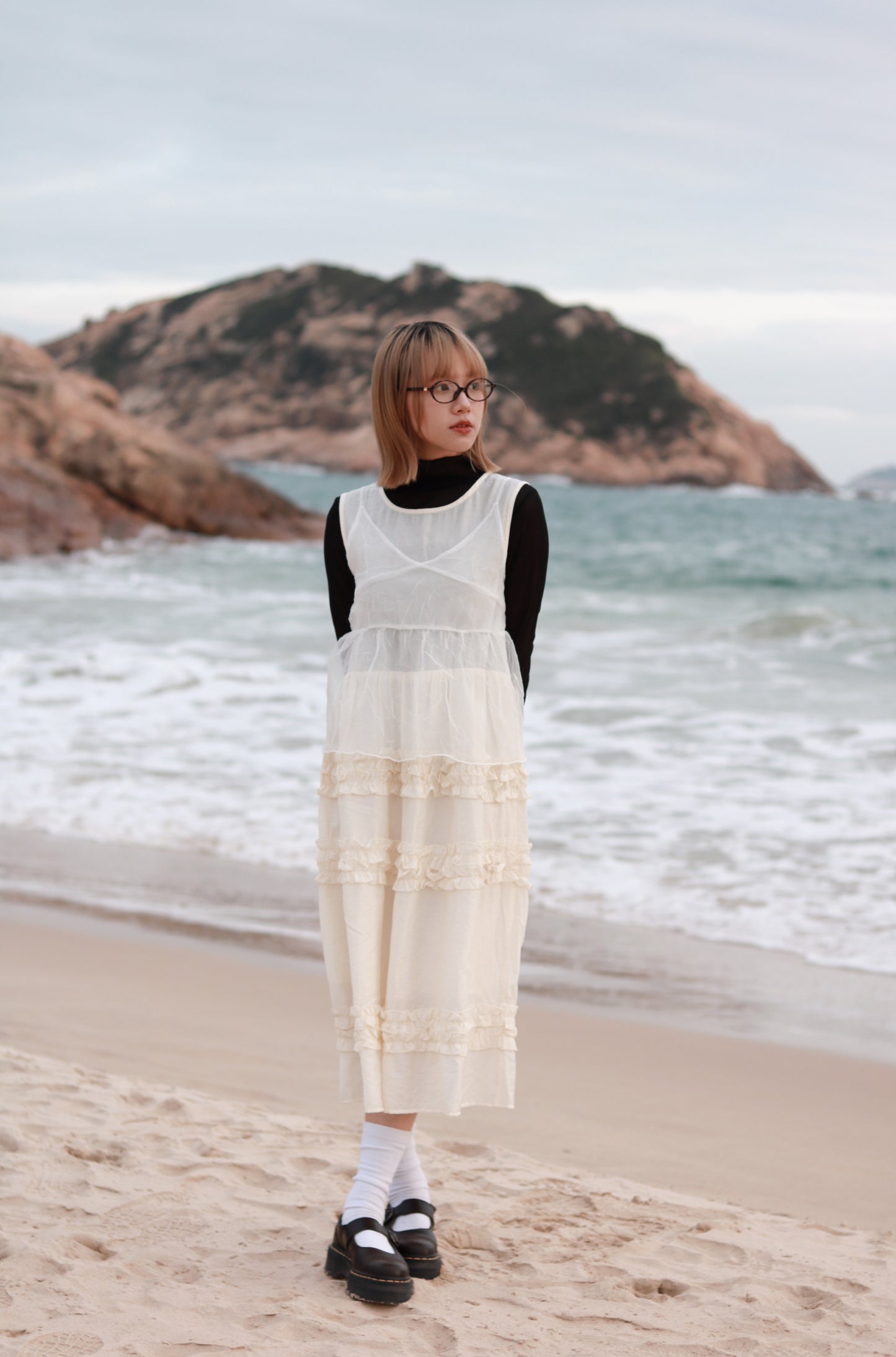 Doll Ribbon Sleeveless Top (White)