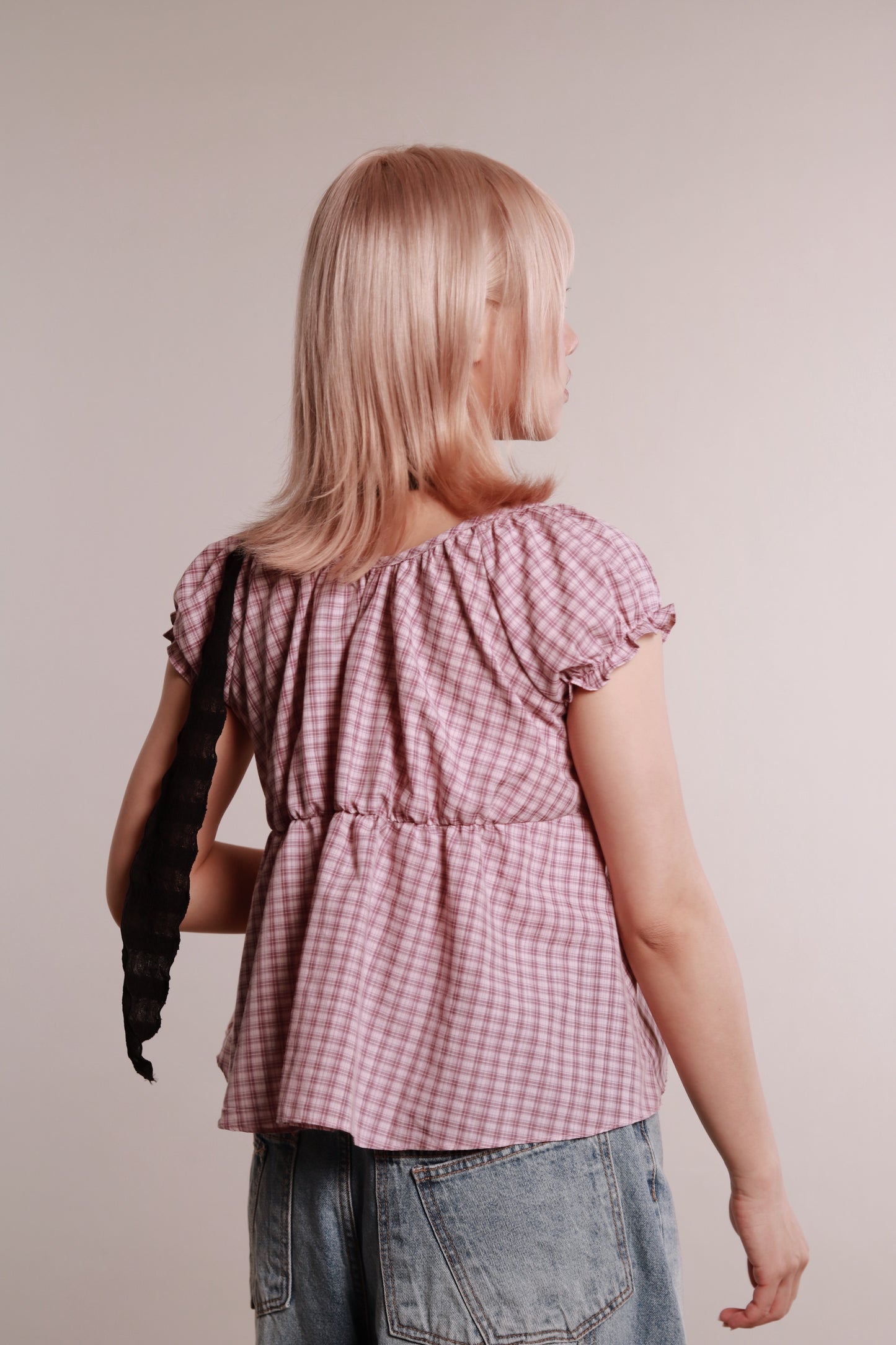 Plaid Button Blouse (Pink)