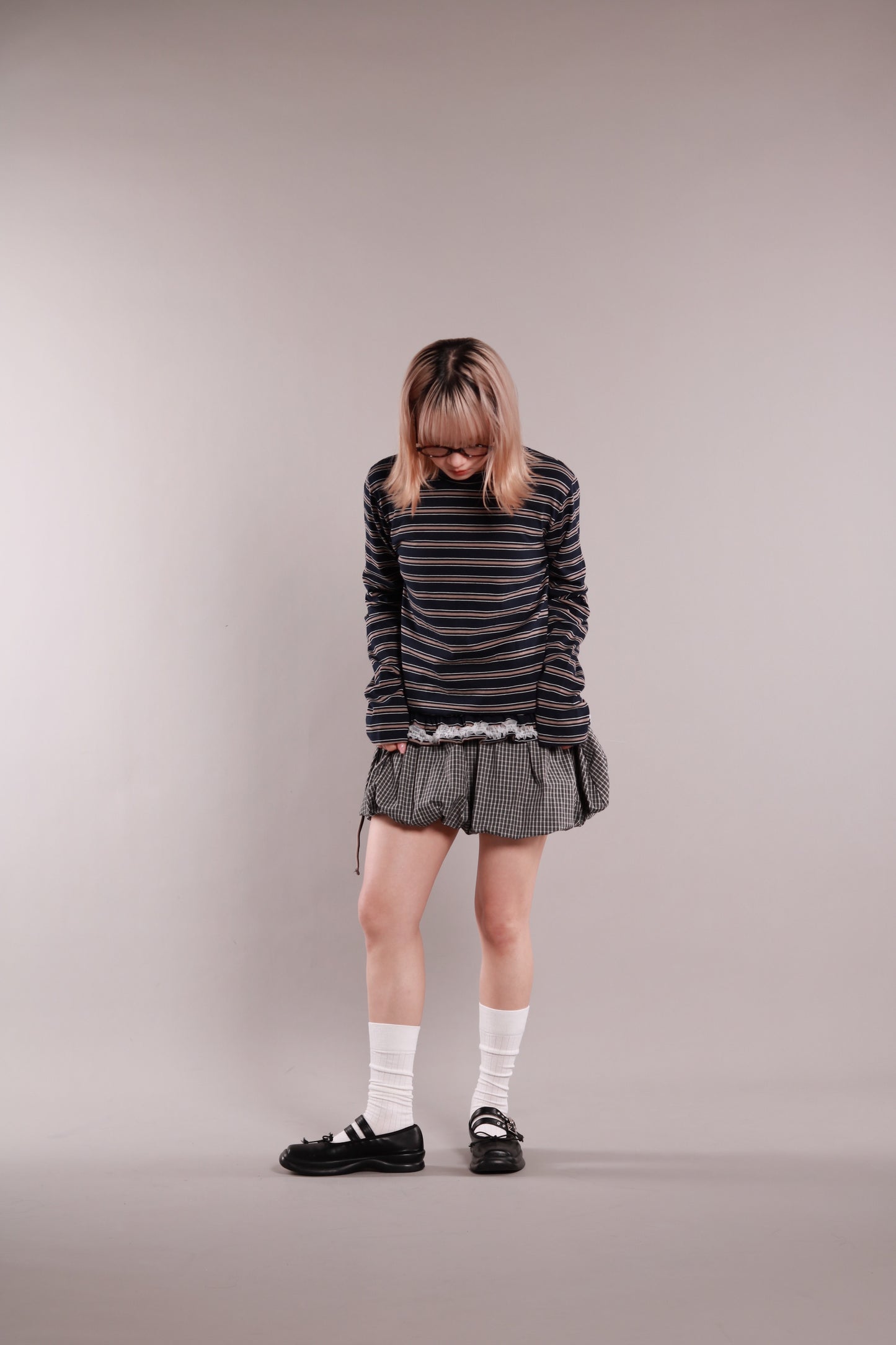 Frilled Lace Stripe Top (Navy)