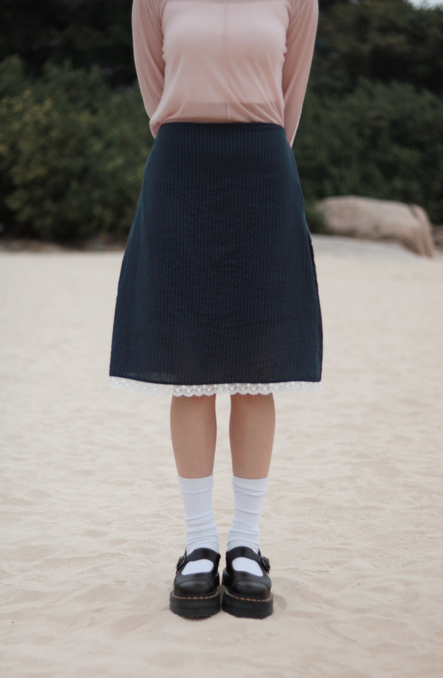Striped Lace Mini Skirt (Navy)