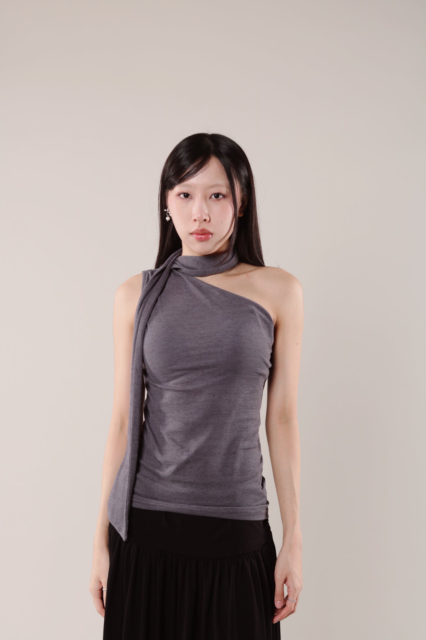 Linen Scarf Top (Charcoal)