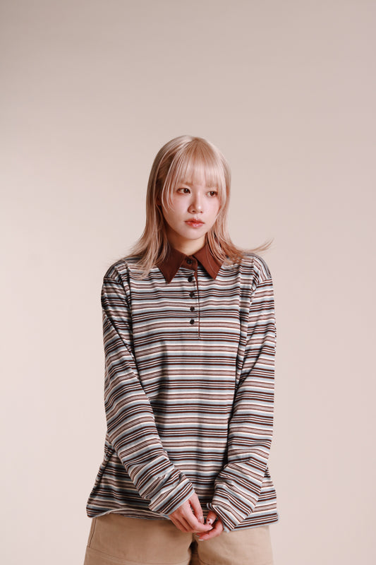 Striped Polo Top (Blue)