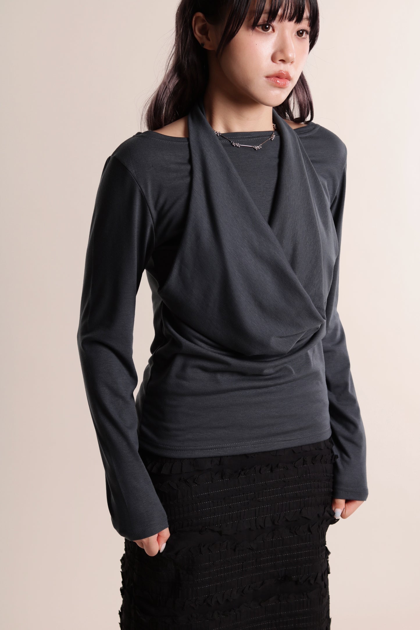 Grace Layered Drape Top (Charcoal)