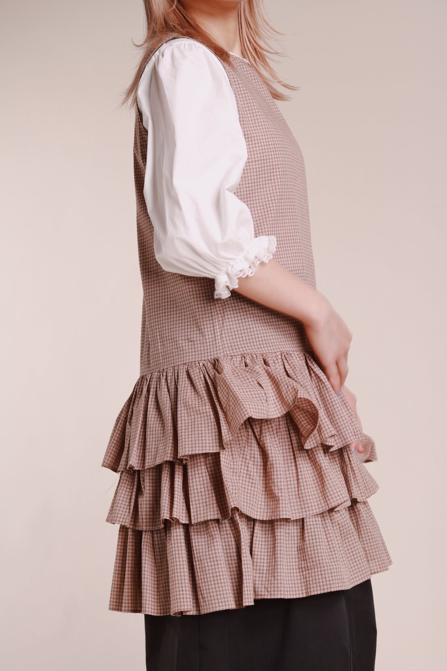 Layered Ruffle Dress (Beige)