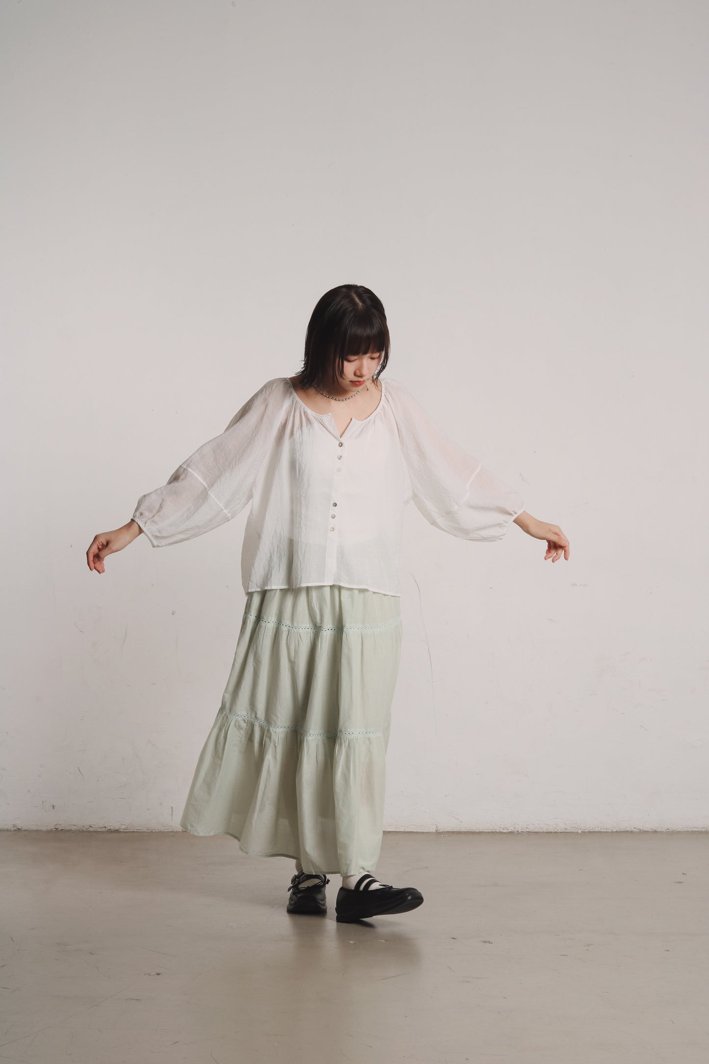 See Through Puff Sleeve Blouse (White)