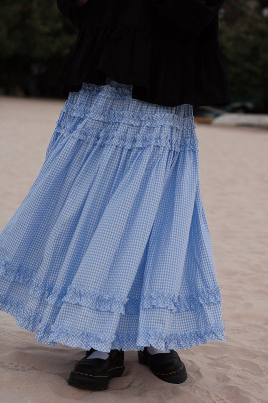 Doll Checkered Ruffle Skirt (Blue)