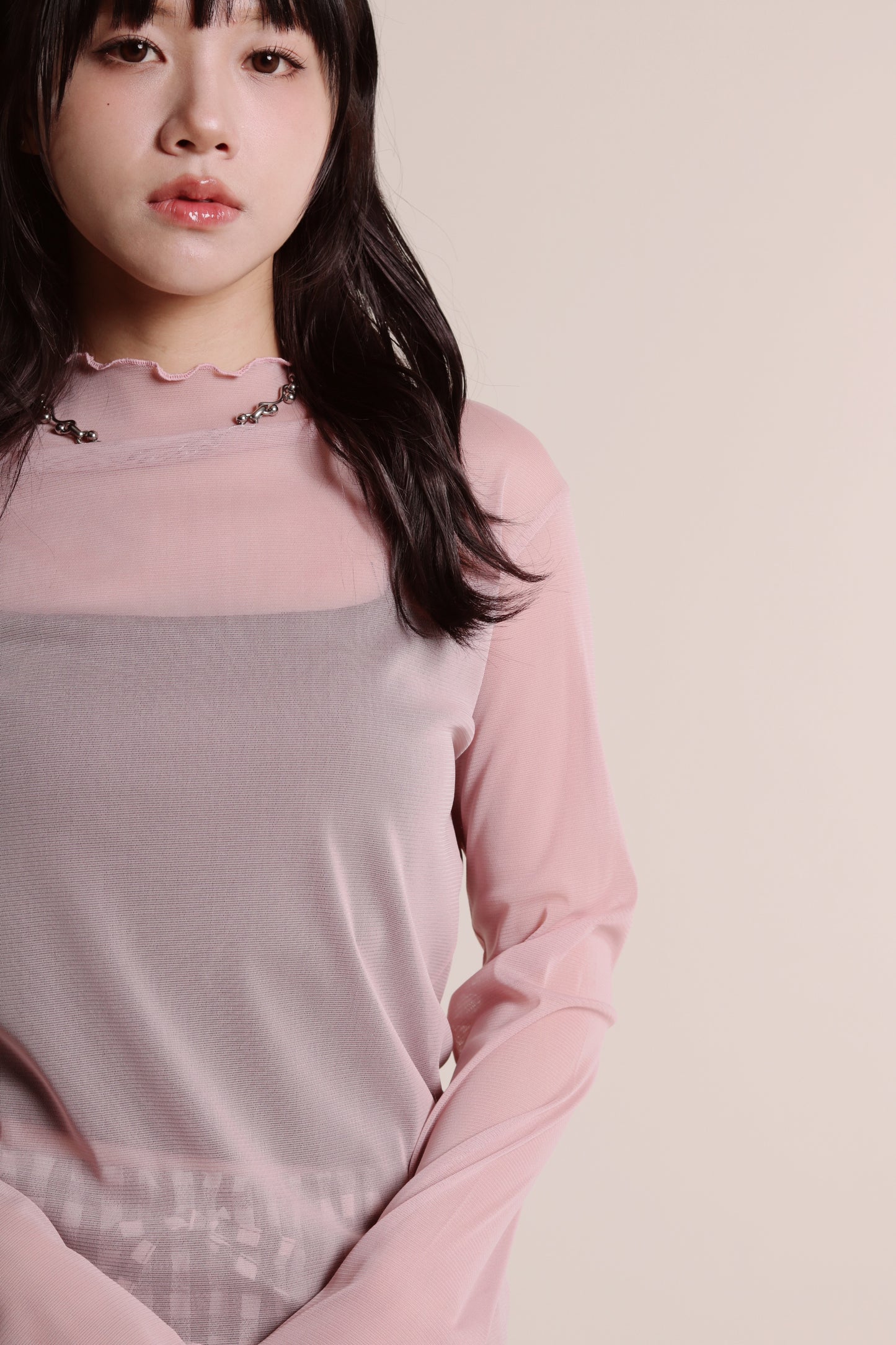 Ruffle See Through Top (Pink)