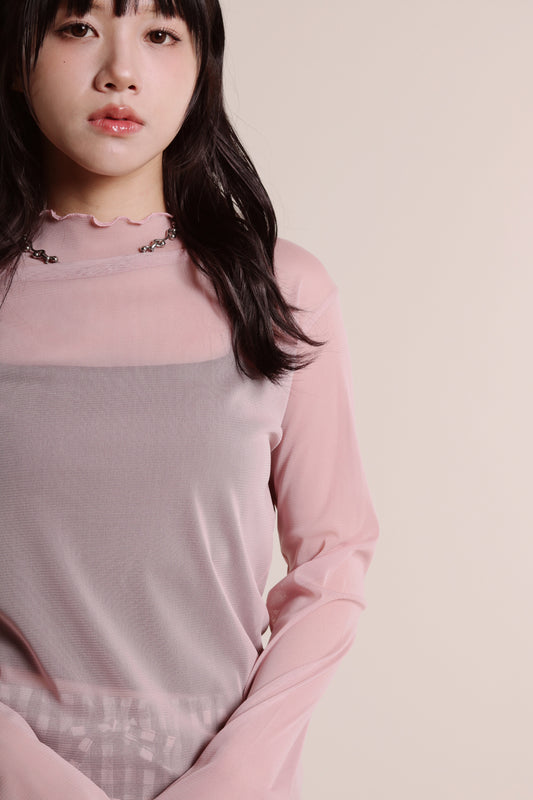 Ruffle See Through Top (Pink)