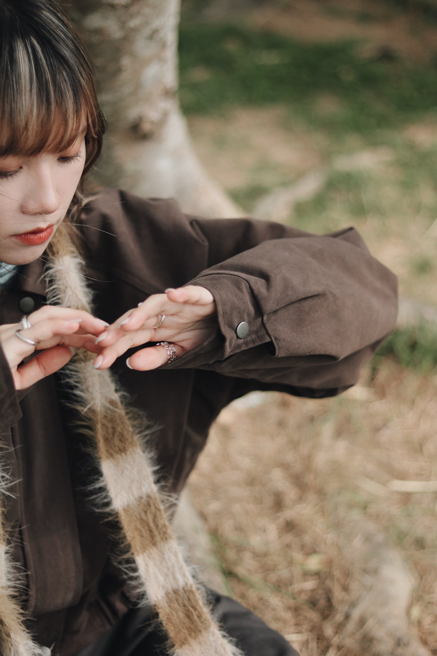 Cropped Blouson Jacket (Brown)
