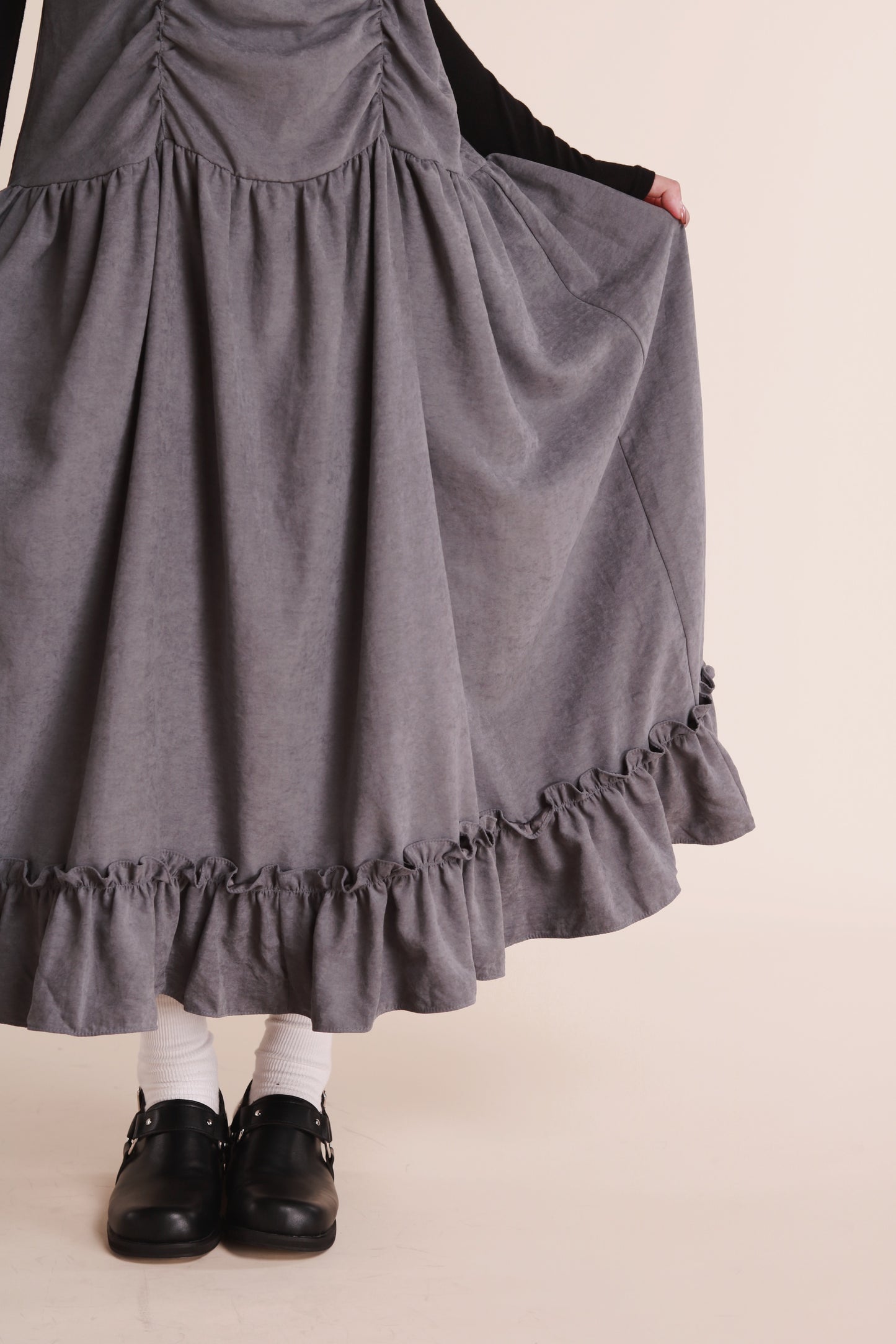 Doll Gathered Ruffle Dress (Grey Blue)