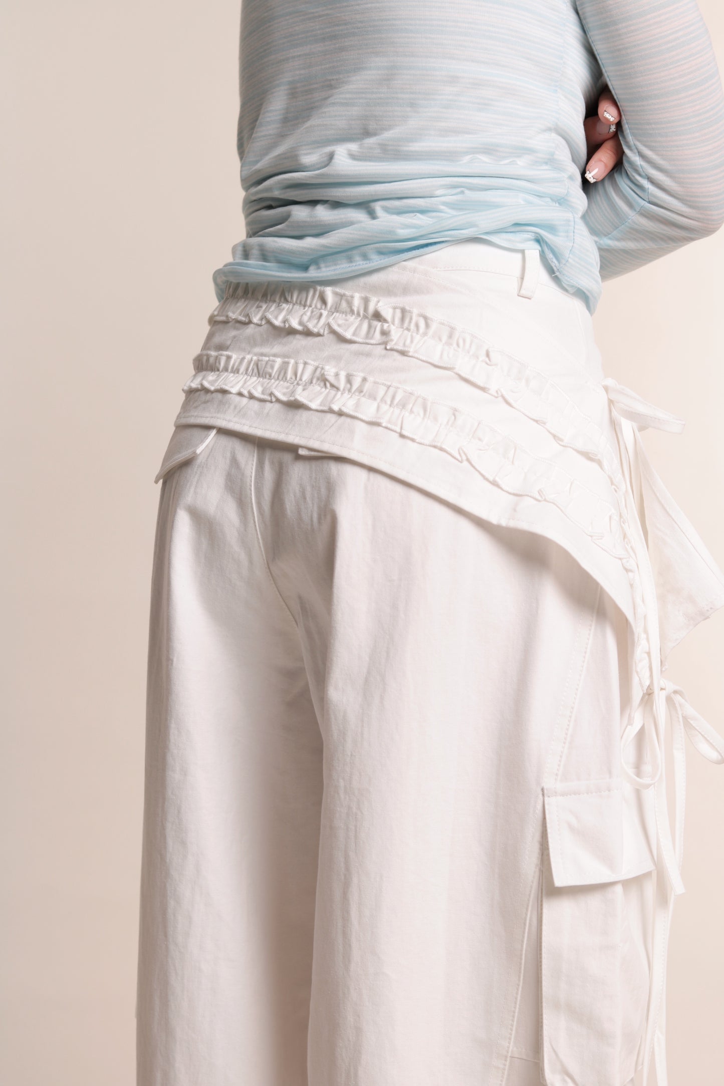 Ruffle Belt Pants (White)