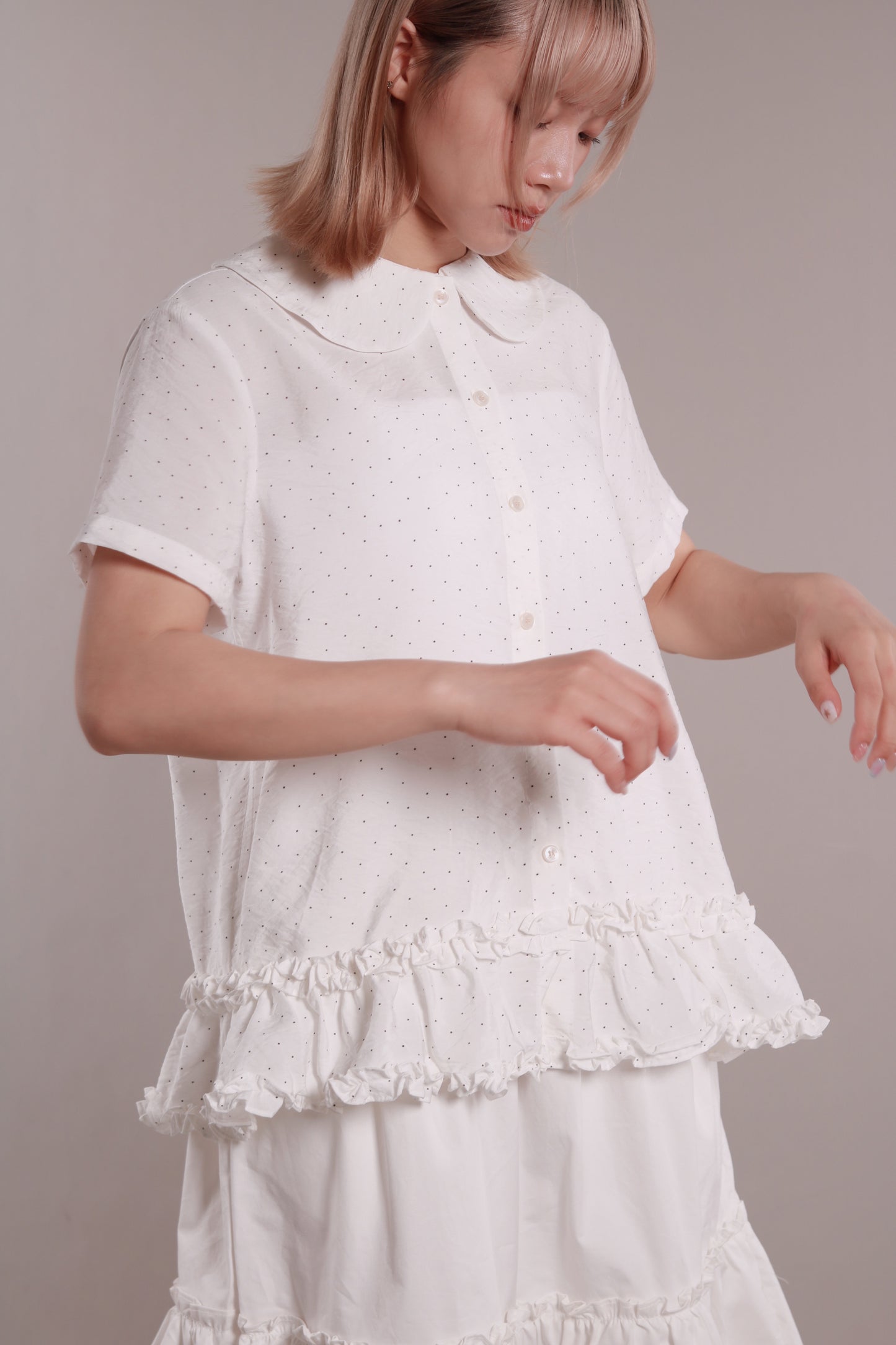 Dot Dot Double Ruffle Blouse (Ivory)
