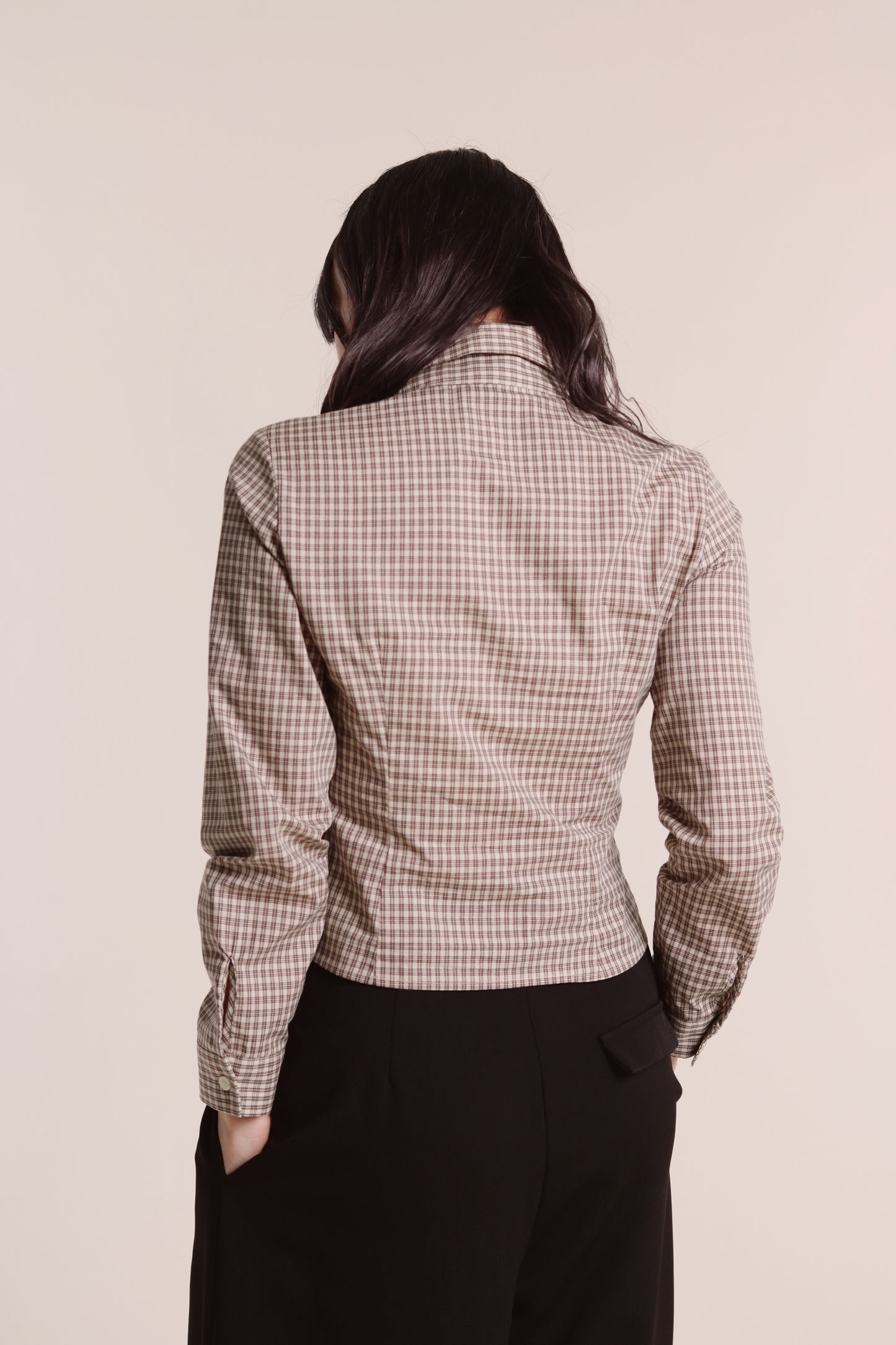 Checkered Crop Shirt (Brown)