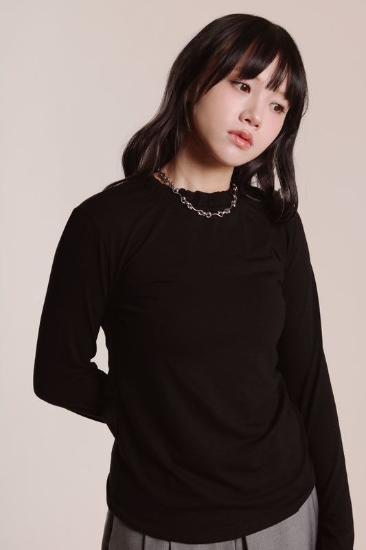 Soft Gathered Neck Top (Black)