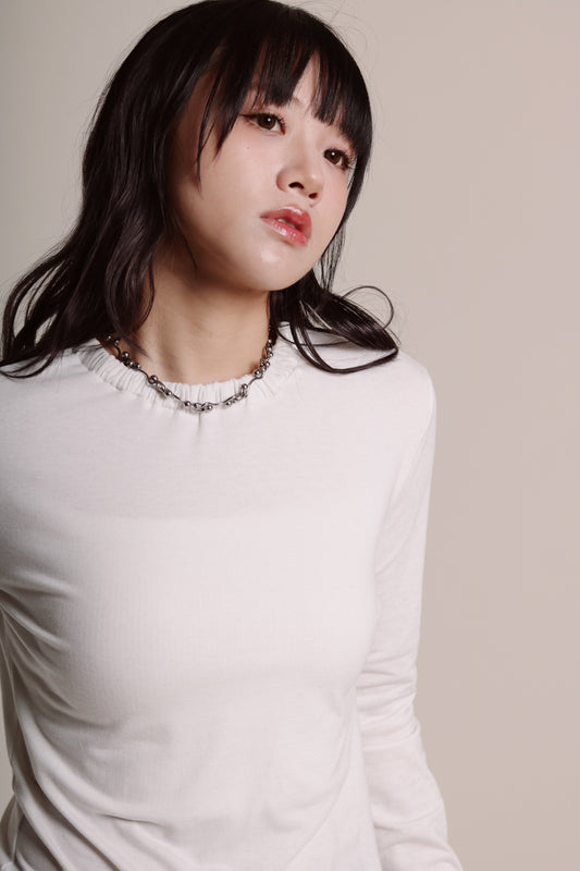 Soft Gathered Neck Top (White)