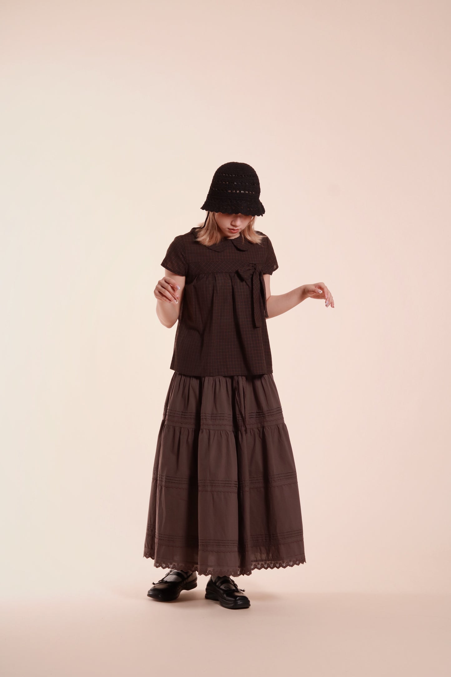 Doll Bow Blouse (Brown)